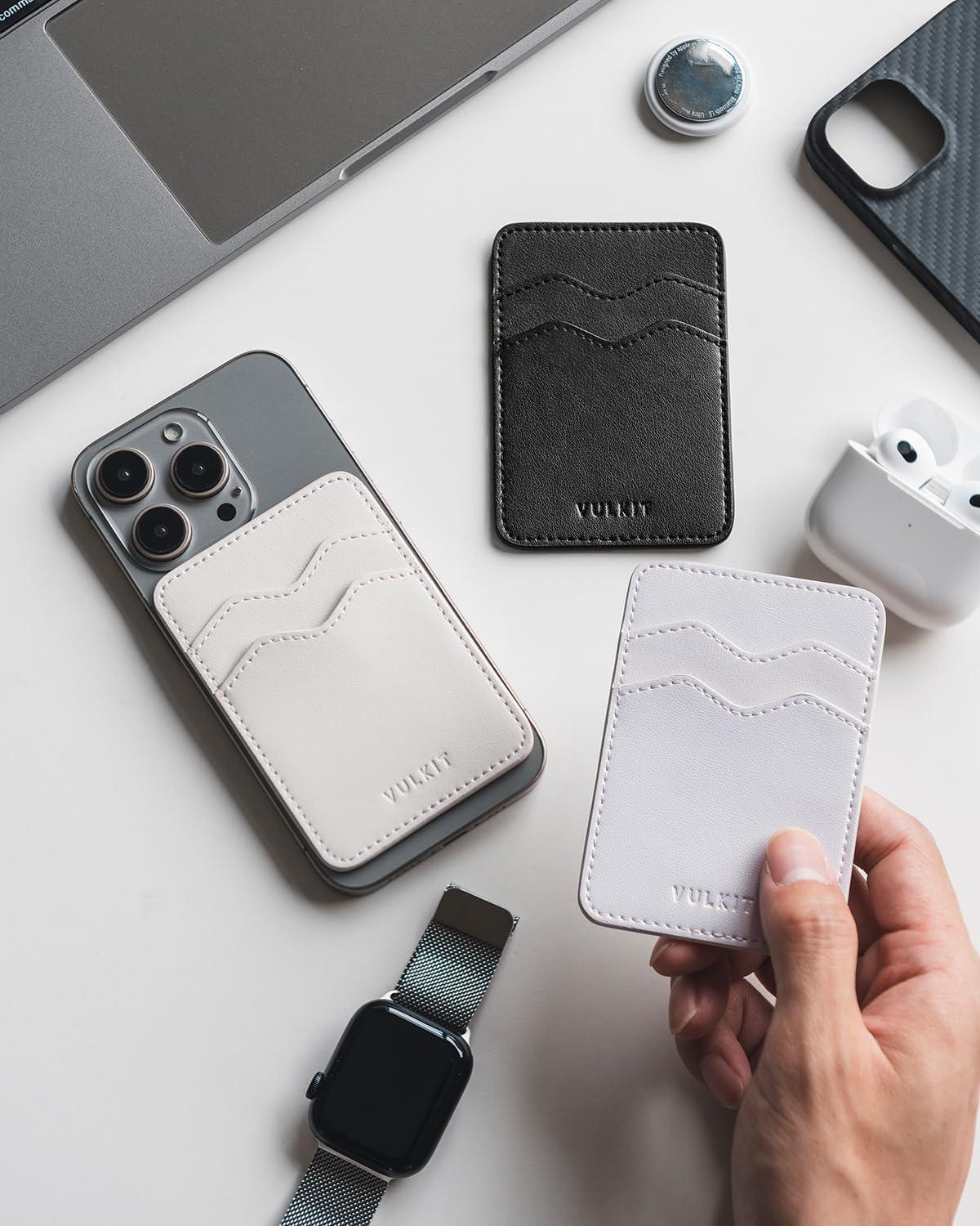 image:imageVULKIT 2 Pack Phone Card Holder Credit Card Sleeves RFID Blocking Slim Leather Adhesive Pocket Sticker for Back of SmartphonePurplePearl White