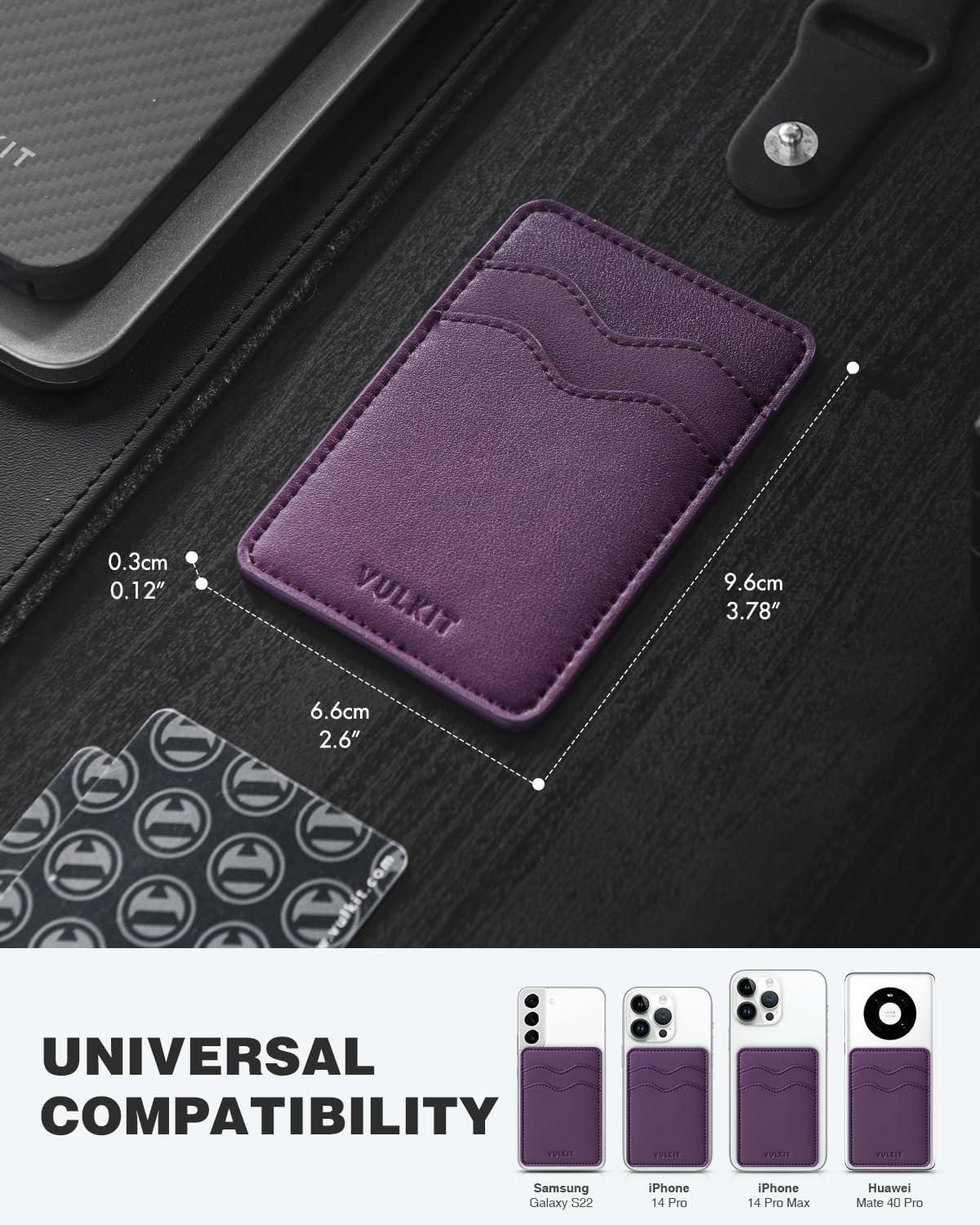 image:imageVULKIT 2 Pack Phone Card Holder Credit Card Sleeves RFID Blocking Slim Leather Adhesive Pocket Sticker for Back of SmartphonePurplePearl White