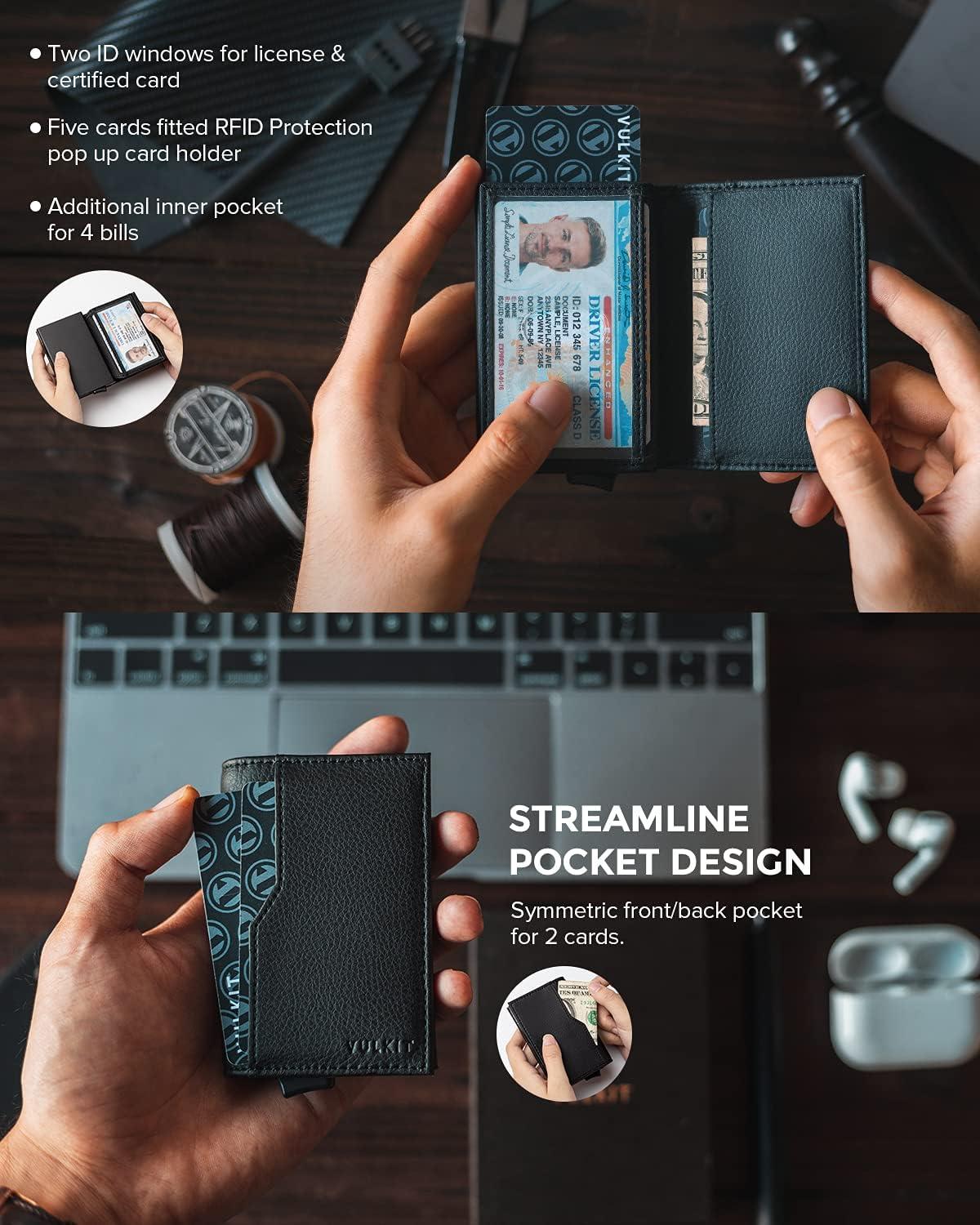 image:imageVULKIT Card Holder Wallet with Double ID Windows RFID Blocking Pop Up Wallet Minimalist Design for 12 CardsBlack