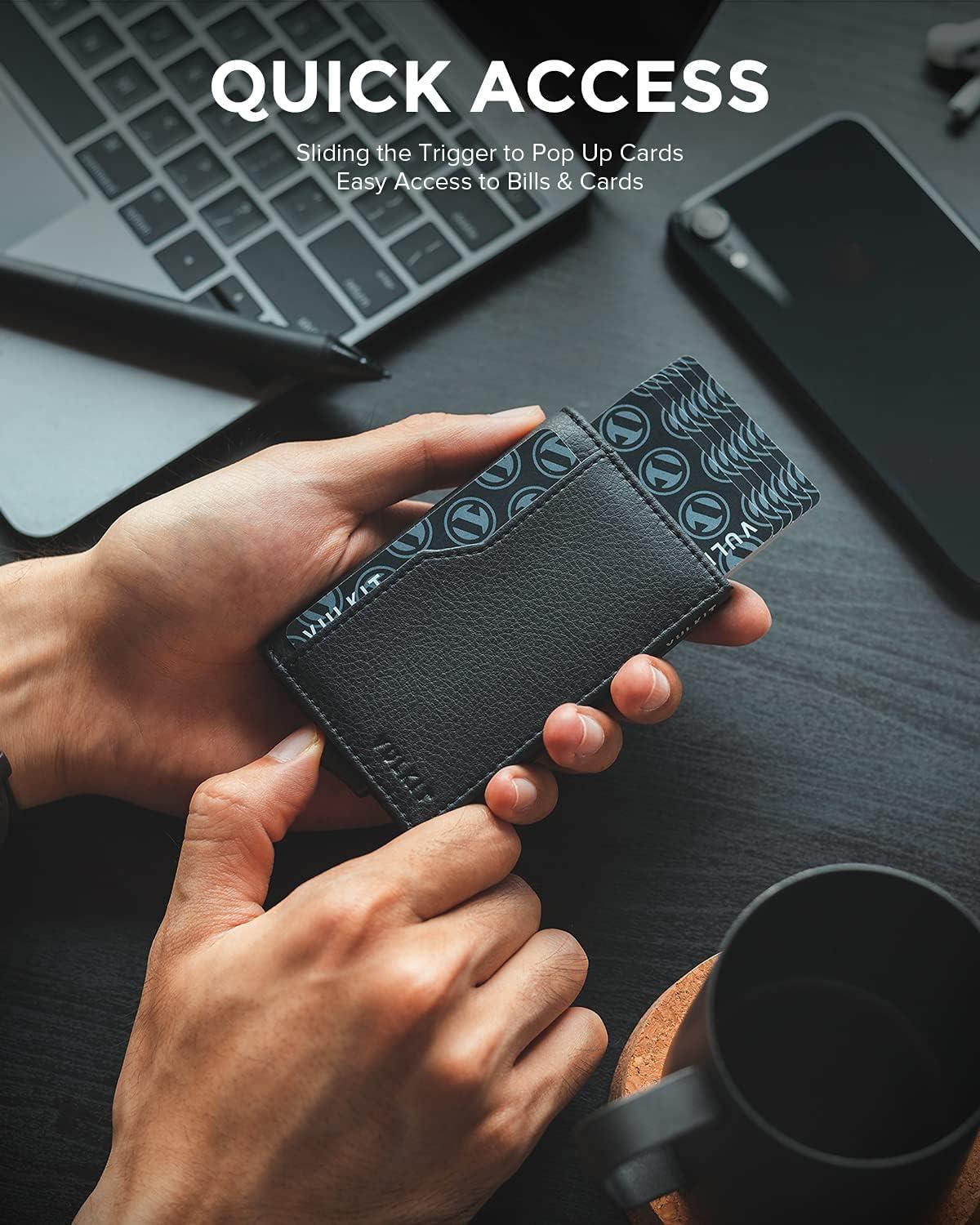 image:imageVULKIT Card Holder Wallet with Double ID Windows RFID Blocking Pop Up Wallet Minimalist Design for 12 CardsBlack
