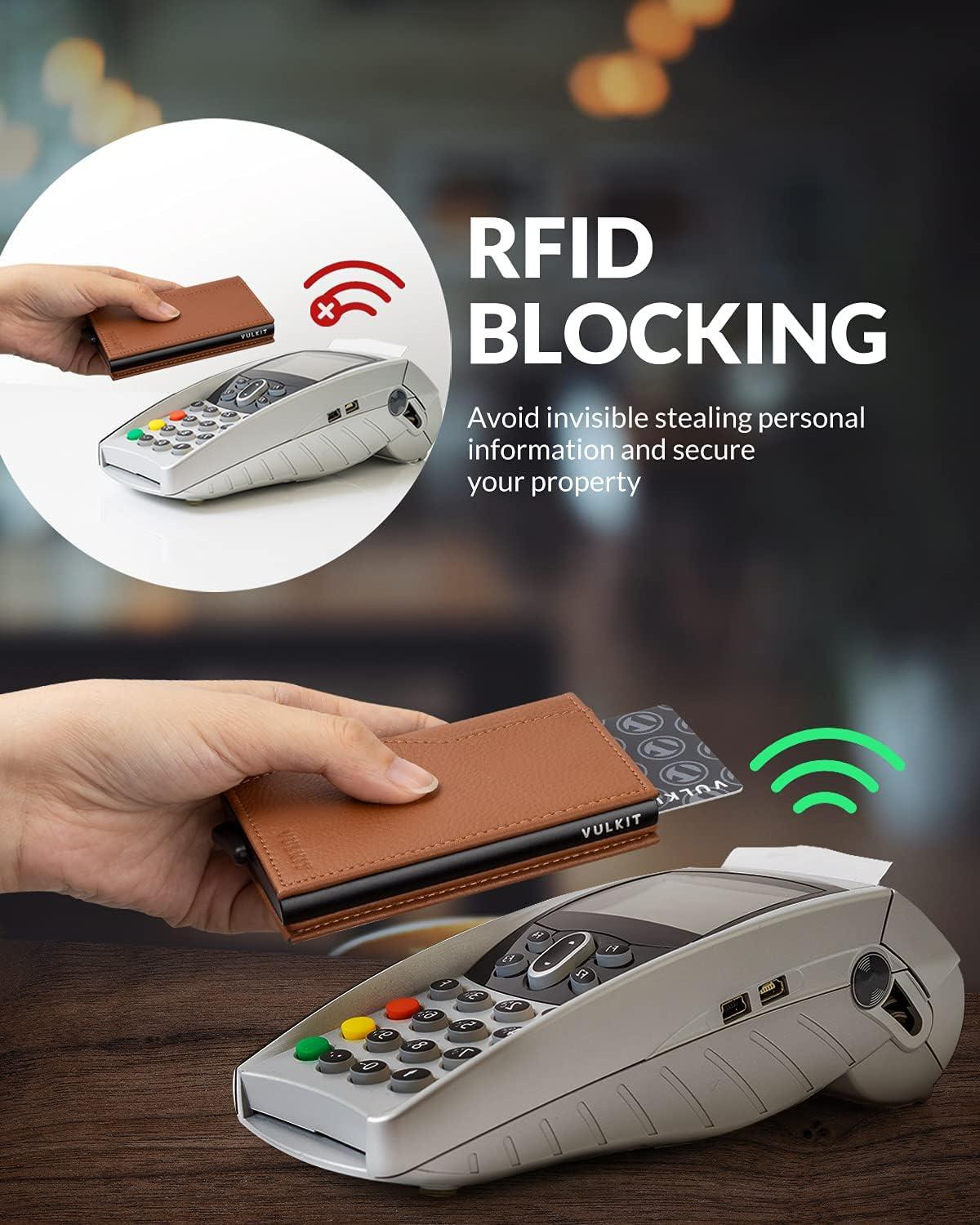 image:imageVULKIT Card Holder Wallet with Double ID Windows RFID Blocking Pop Up Wallet Minimalist Design for 12 CardsBrown