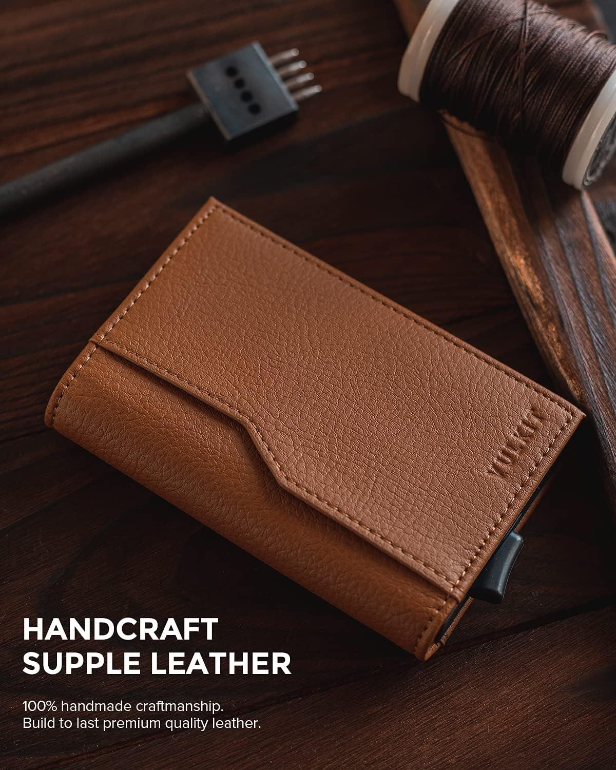 image:imageVULKIT Card Holder Wallet with Double ID Windows RFID Blocking Pop Up Wallet Minimalist Design for 12 CardsBrown