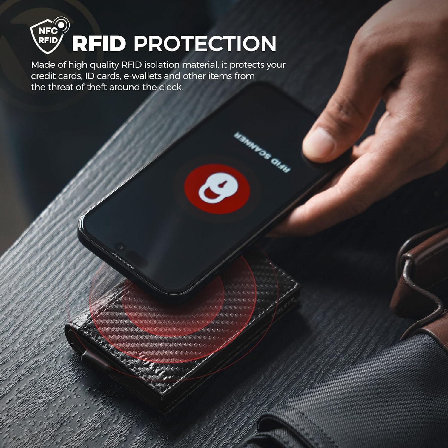 image:imageVULKIT Card Holder Wallet with Double ID Windows RFID Blocking Pop Up Wallet Minimalist Design for 12 CardsCF Black