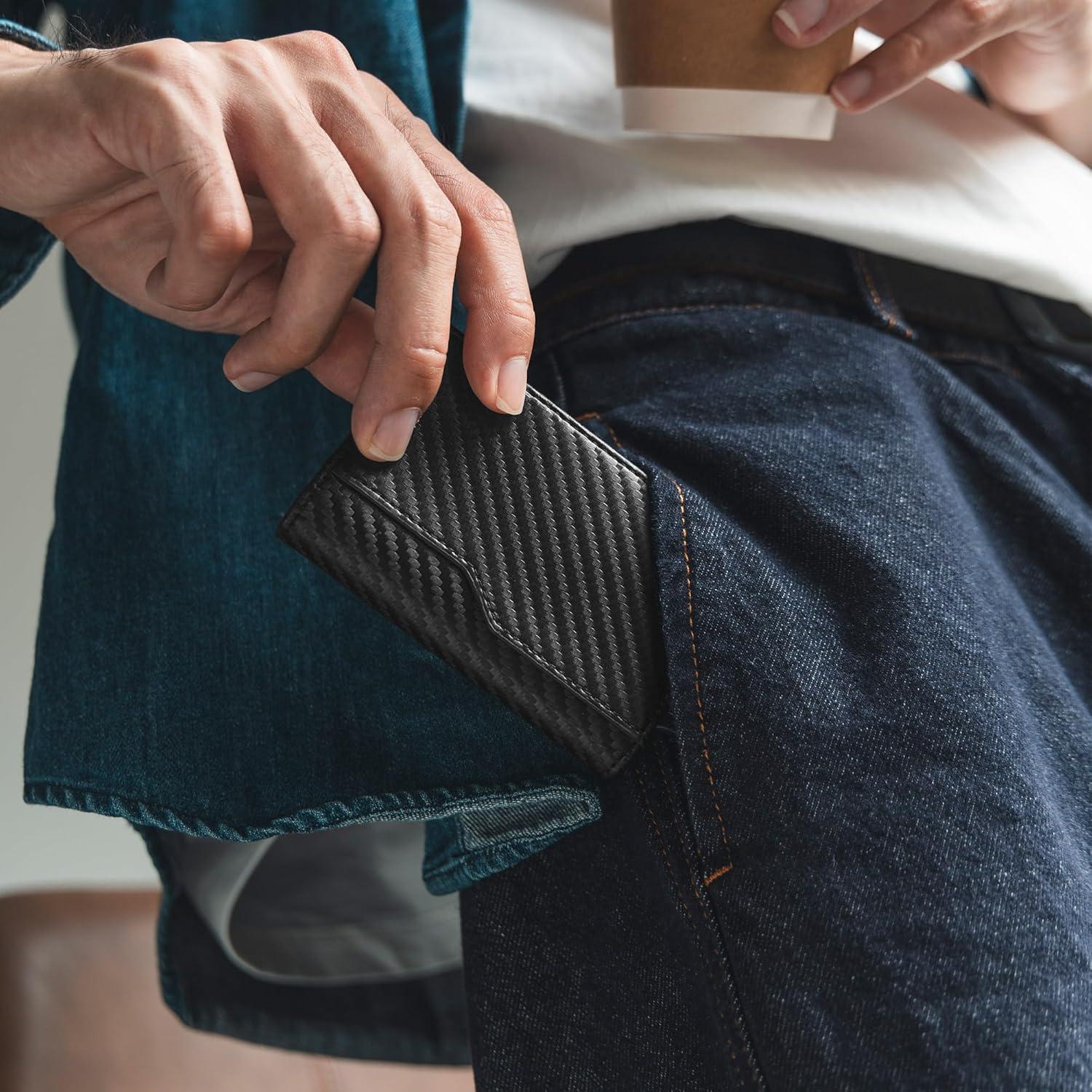 image:imageVULKIT Card Holder Wallet with Double ID Windows RFID Blocking Pop Up Wallet Minimalist Design for 12 CardsCF Black