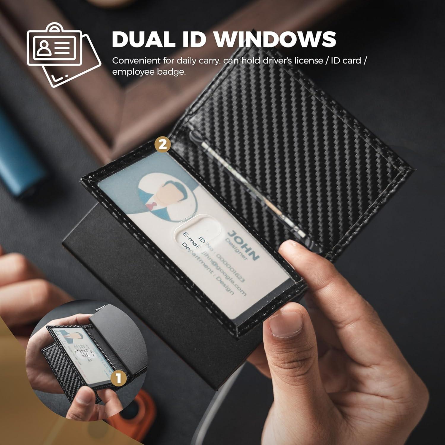 image:imageVULKIT Card Holder Wallet with Double ID Windows RFID Blocking Pop Up Wallet Minimalist Design for 12 CardsCF Black