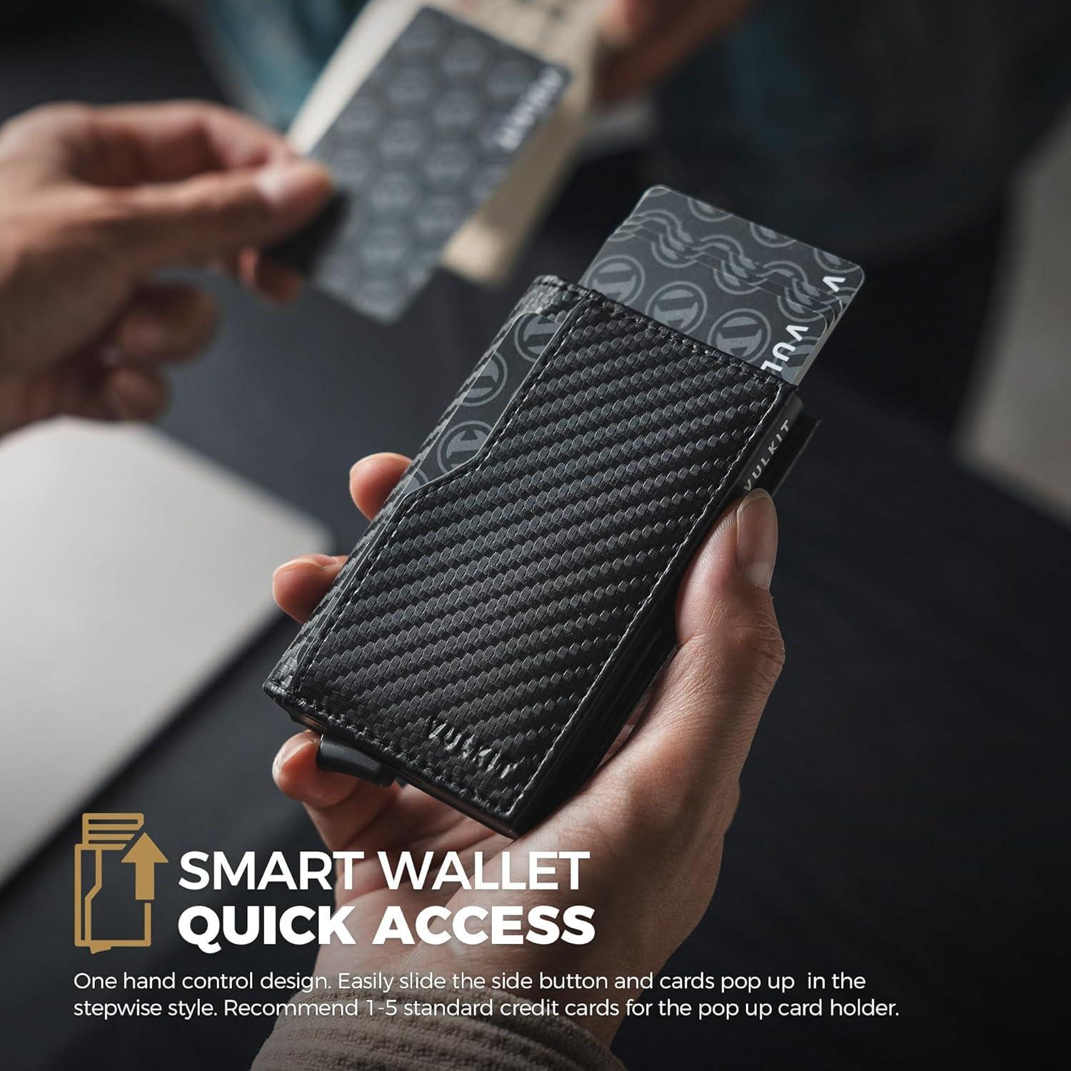 image:imageVULKIT Card Holder Wallet with Double ID Windows RFID Blocking Pop Up Wallet Minimalist Design for 12 CardsCF Black