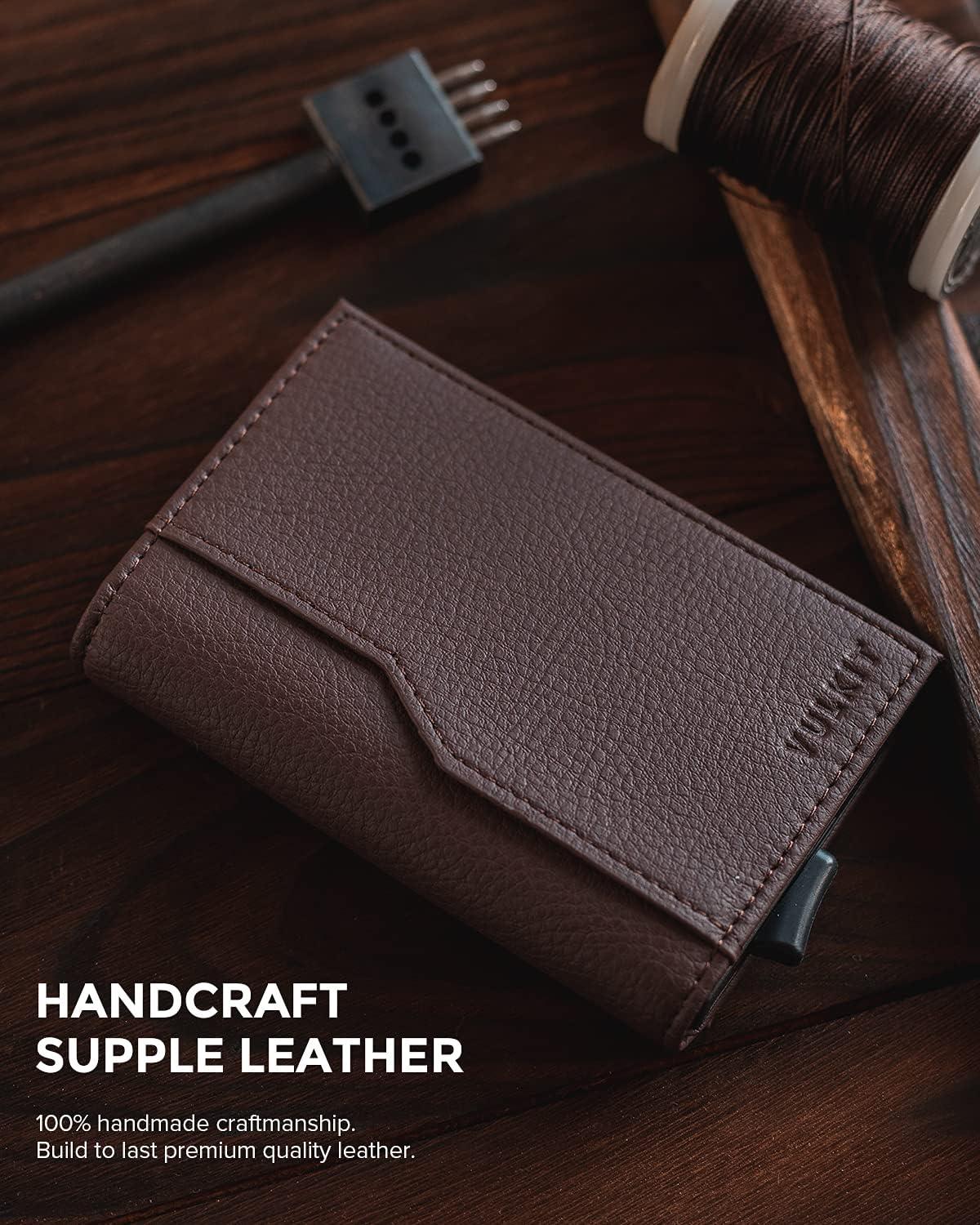 image:imageVULKIT Card Holder Wallet with Double ID Windows RFID Blocking Pop Up Wallet Minimalist Design for 12 CardsDark Brown