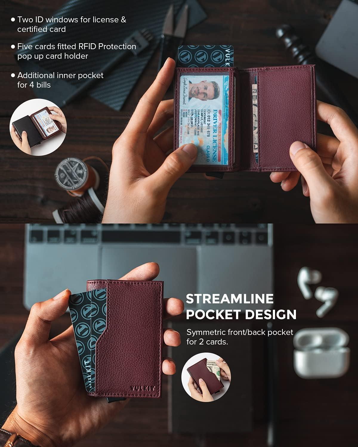 image:imageVULKIT Card Holder Wallet with Double ID Windows RFID Blocking Pop Up Wallet Minimalist Design for 12 CardsDark Red