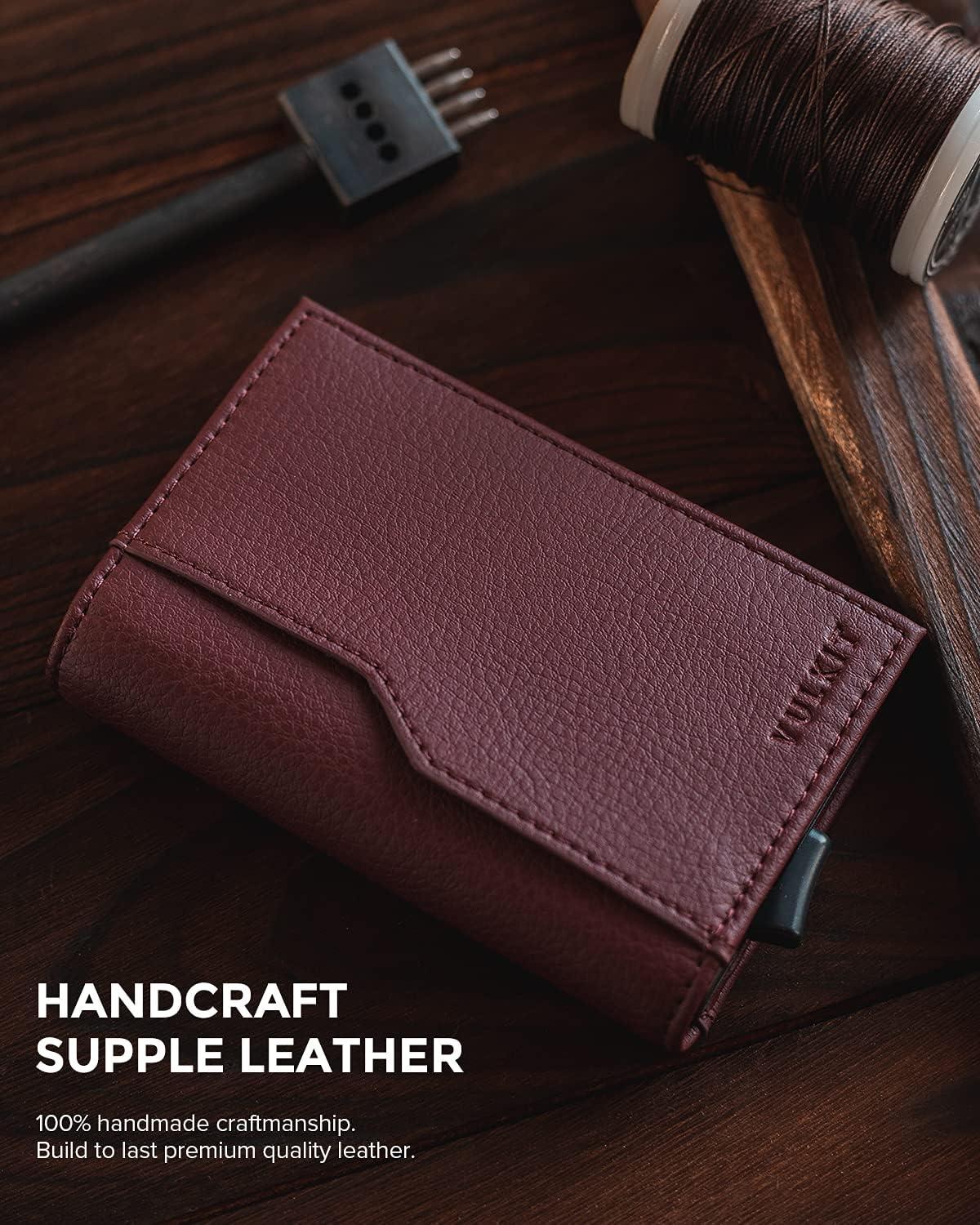image:imageVULKIT Card Holder Wallet with Double ID Windows RFID Blocking Pop Up Wallet Minimalist Design for 12 CardsDark Red