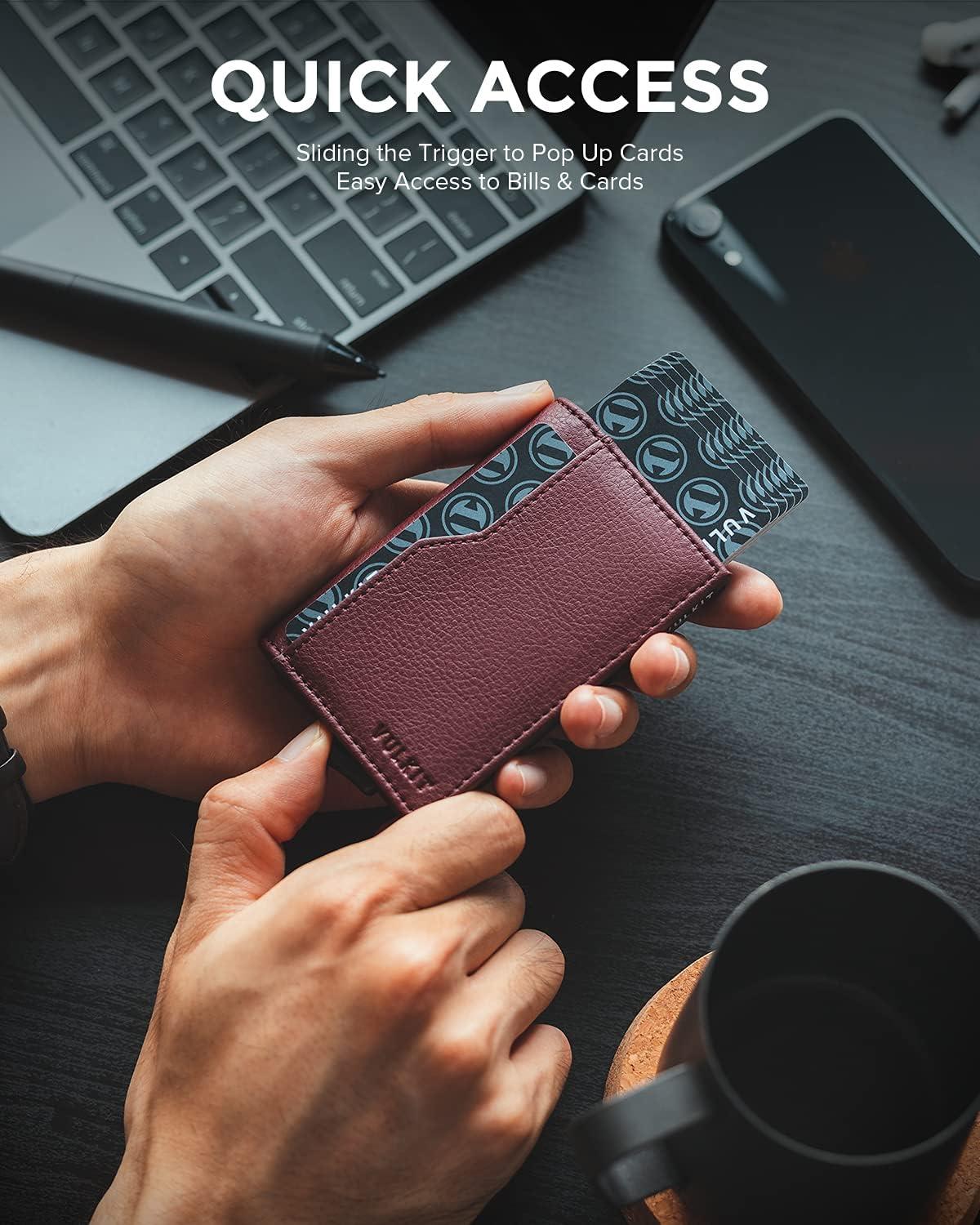 image:imageVULKIT Card Holder Wallet with Double ID Windows RFID Blocking Pop Up Wallet Minimalist Design for 12 CardsDark Red
