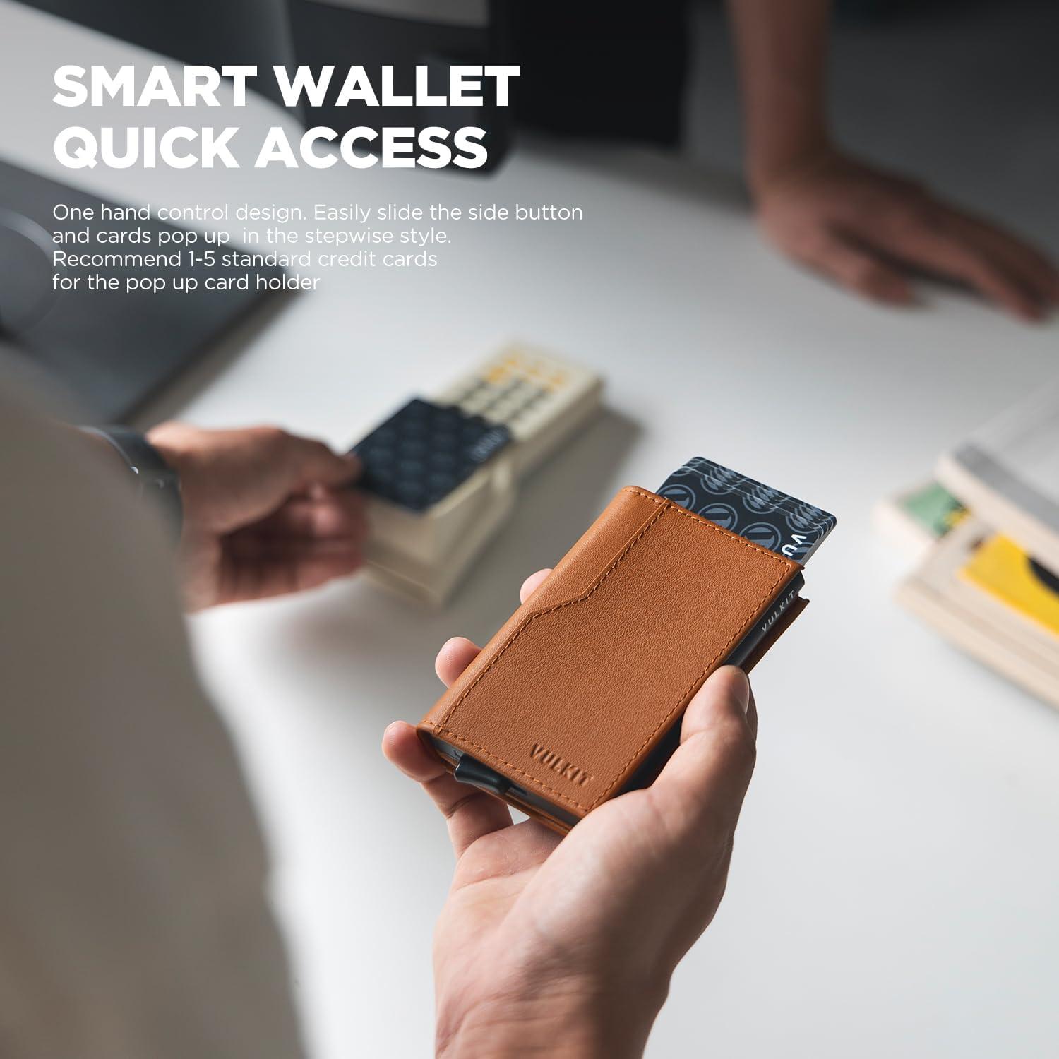 image:imageVULKIT Card Holder Wallet with Double ID Windows RFID Blocking Pop Up Wallet Minimalist Design for 12 CardsNappa Brown