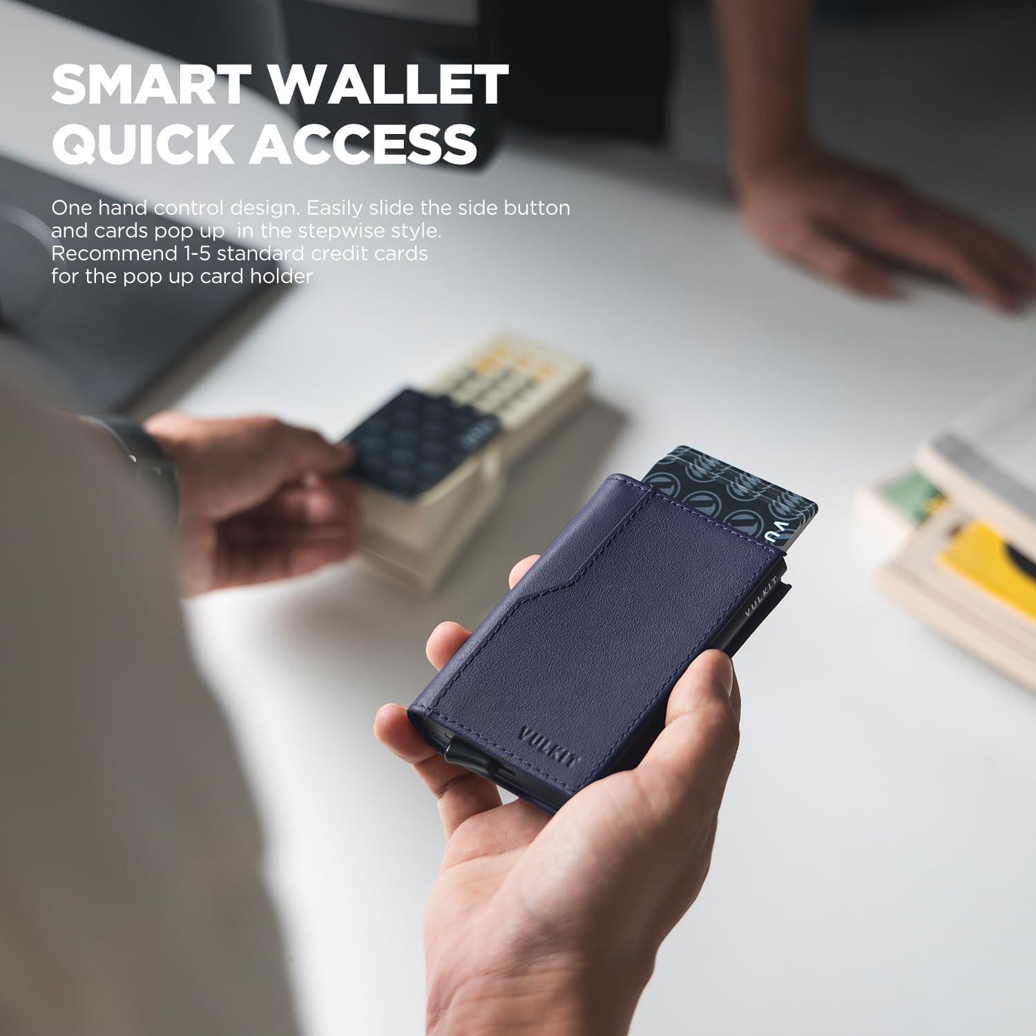 image:imageVULKIT Card Holder Wallet with Double ID Windows RFID Blocking Pop Up Wallet Minimalist Design for 12 CardsNappa Navy