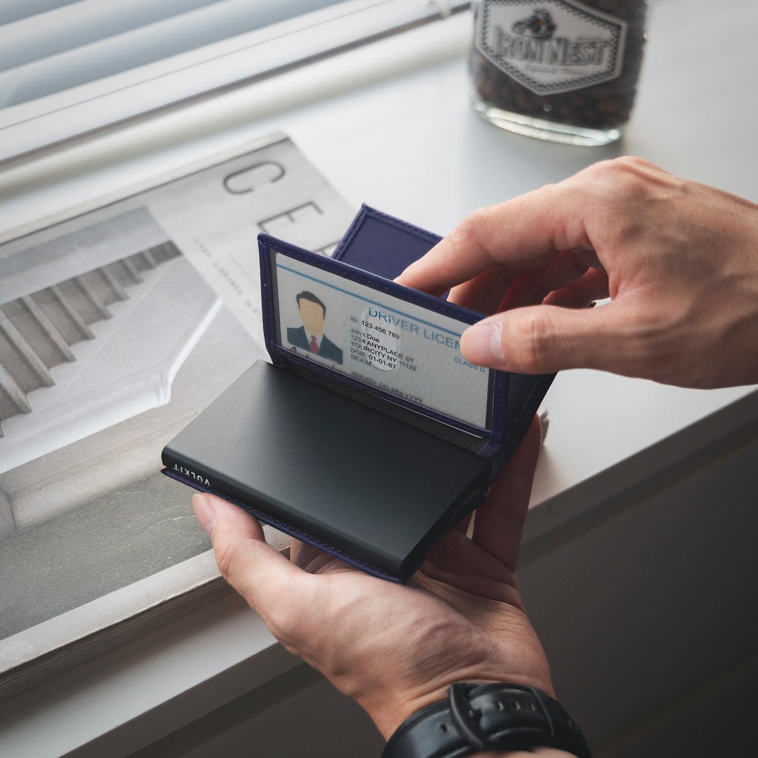 image:imageVULKIT Card Holder Wallet with Double ID Windows RFID Blocking Pop Up Wallet Minimalist Design for 12 CardsNappa Navy