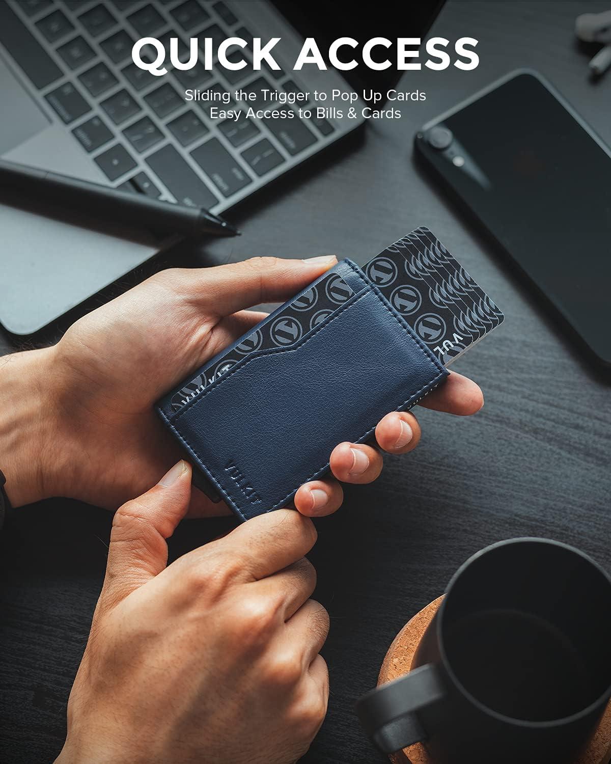 image:imageVULKIT Card Holder Wallet with Double ID Windows RFID Blocking Pop Up Wallet Minimalist Design for 12 CardsNavy