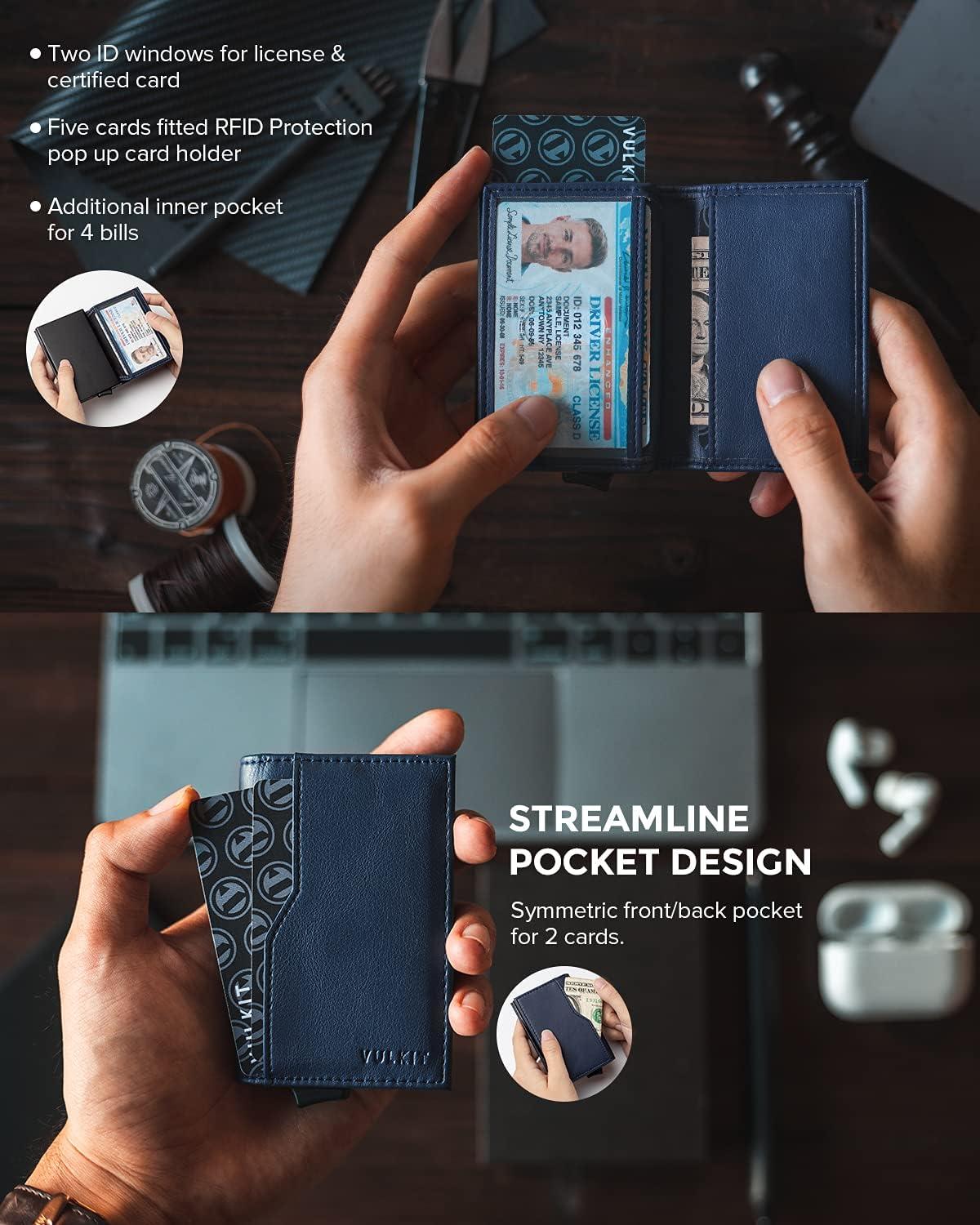 image:imageVULKIT Card Holder Wallet with Double ID Windows RFID Blocking Pop Up Wallet Minimalist Design for 12 CardsNavy