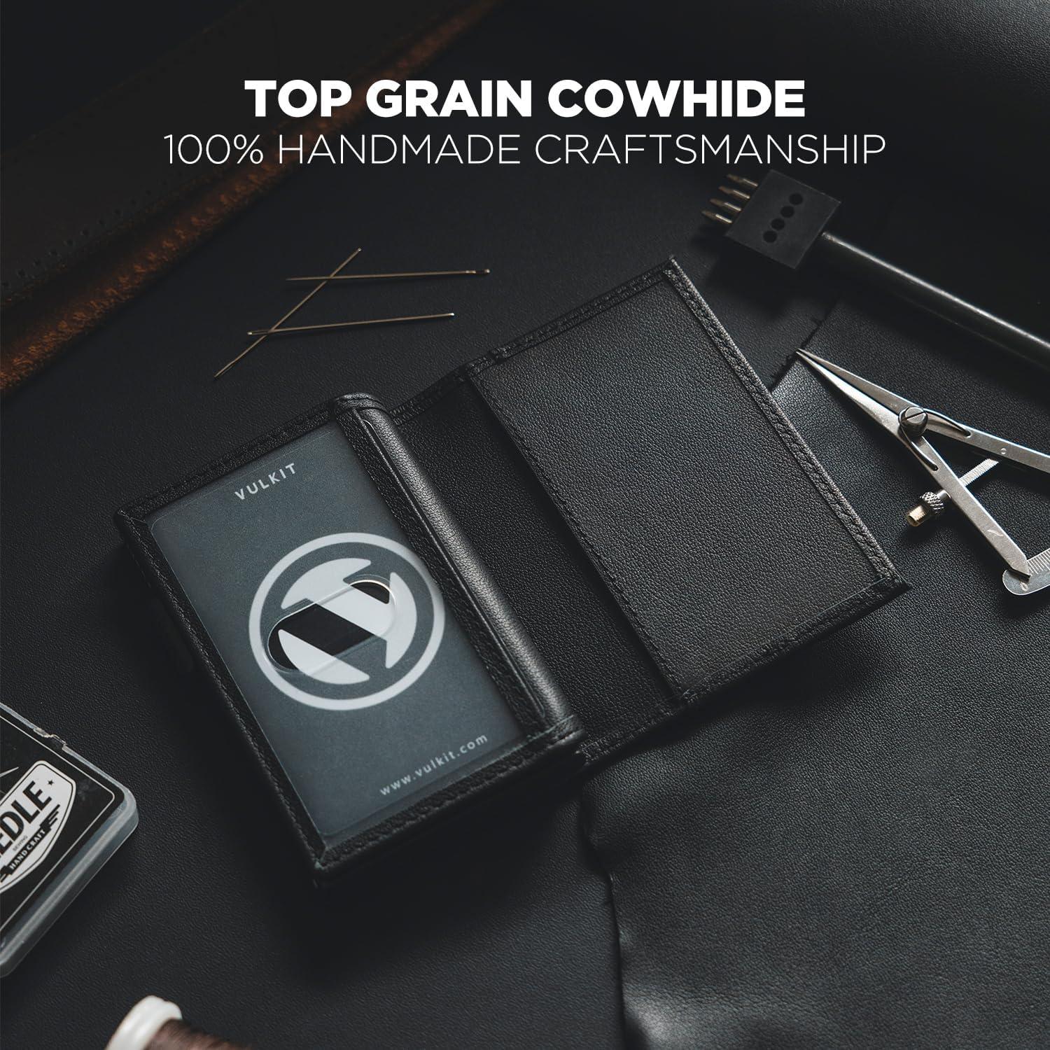 image:imageVULKIT Card Holder Wallet with Double ID Windows RFID Blocking Pop Up Wallet Minimalist Design for 12 CardsTop Grain Cowhide Black