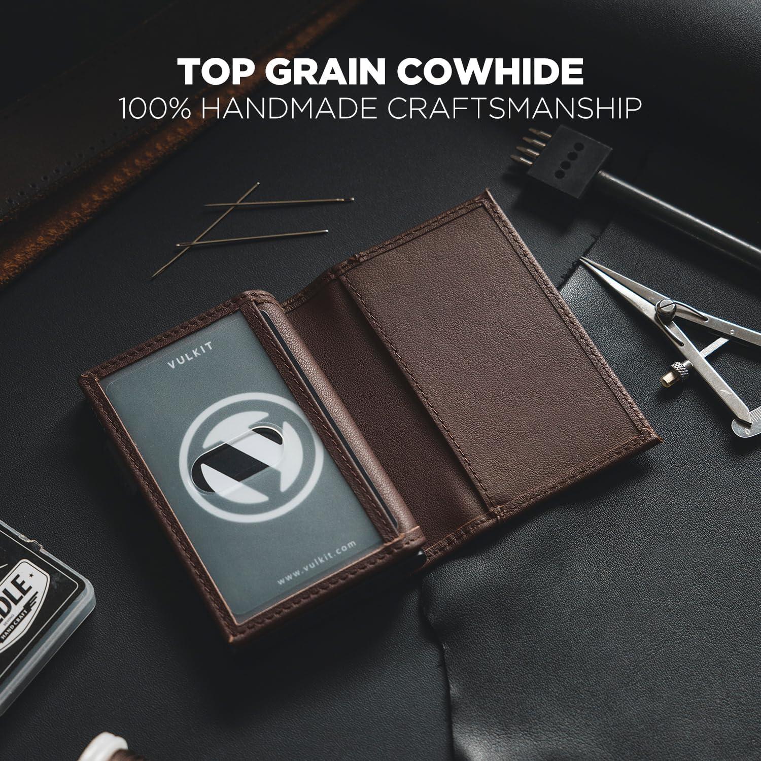 image:imageVULKIT Card Holder Wallet with Double ID Windows RFID Blocking Pop Up Wallet Minimalist Design for 12 CardsTop Grain Cowhide Espresso