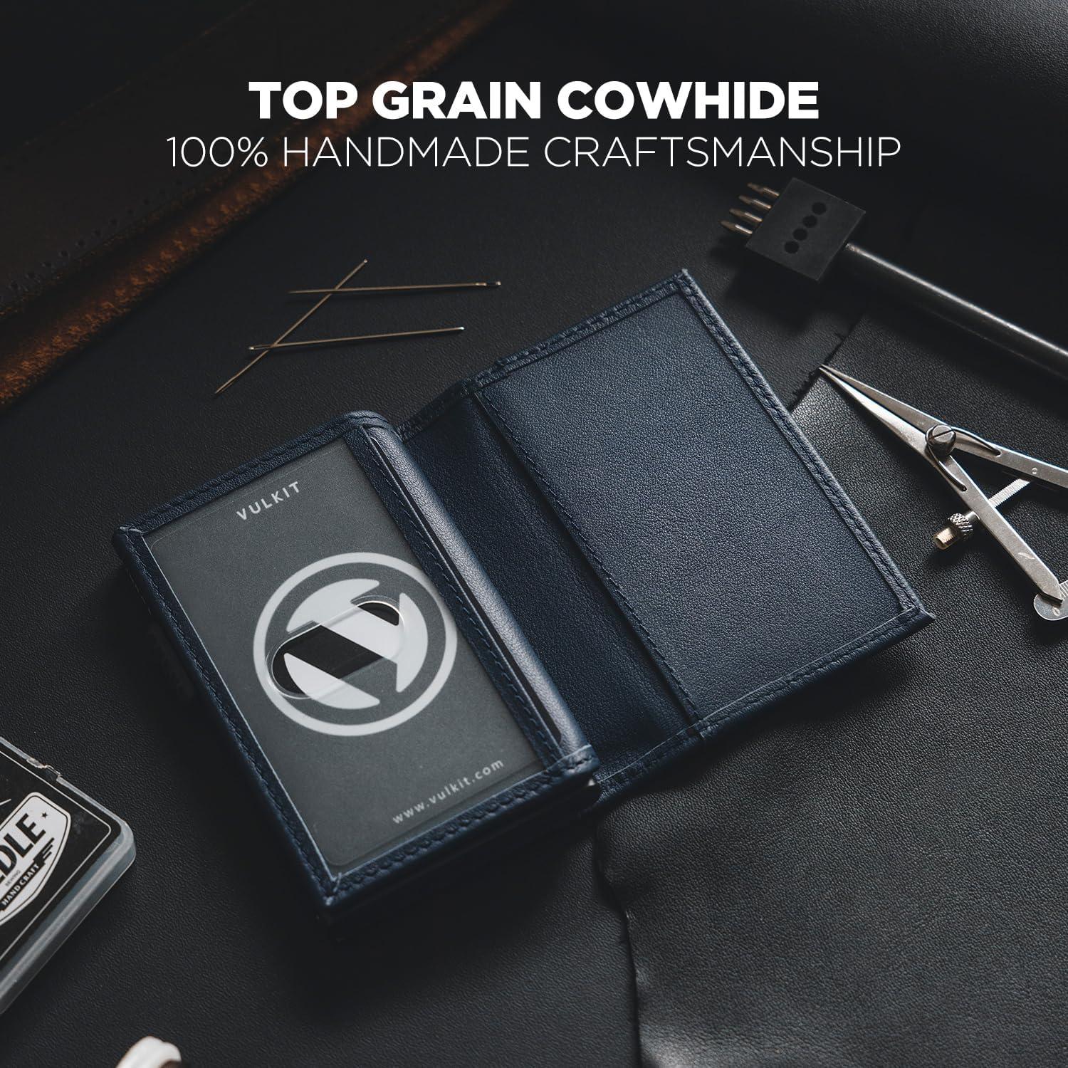 image:imageVULKIT Card Holder Wallet with Double ID Windows RFID Blocking Pop Up Wallet Minimalist Design for 12 CardsTop Grain Cowhide Navy