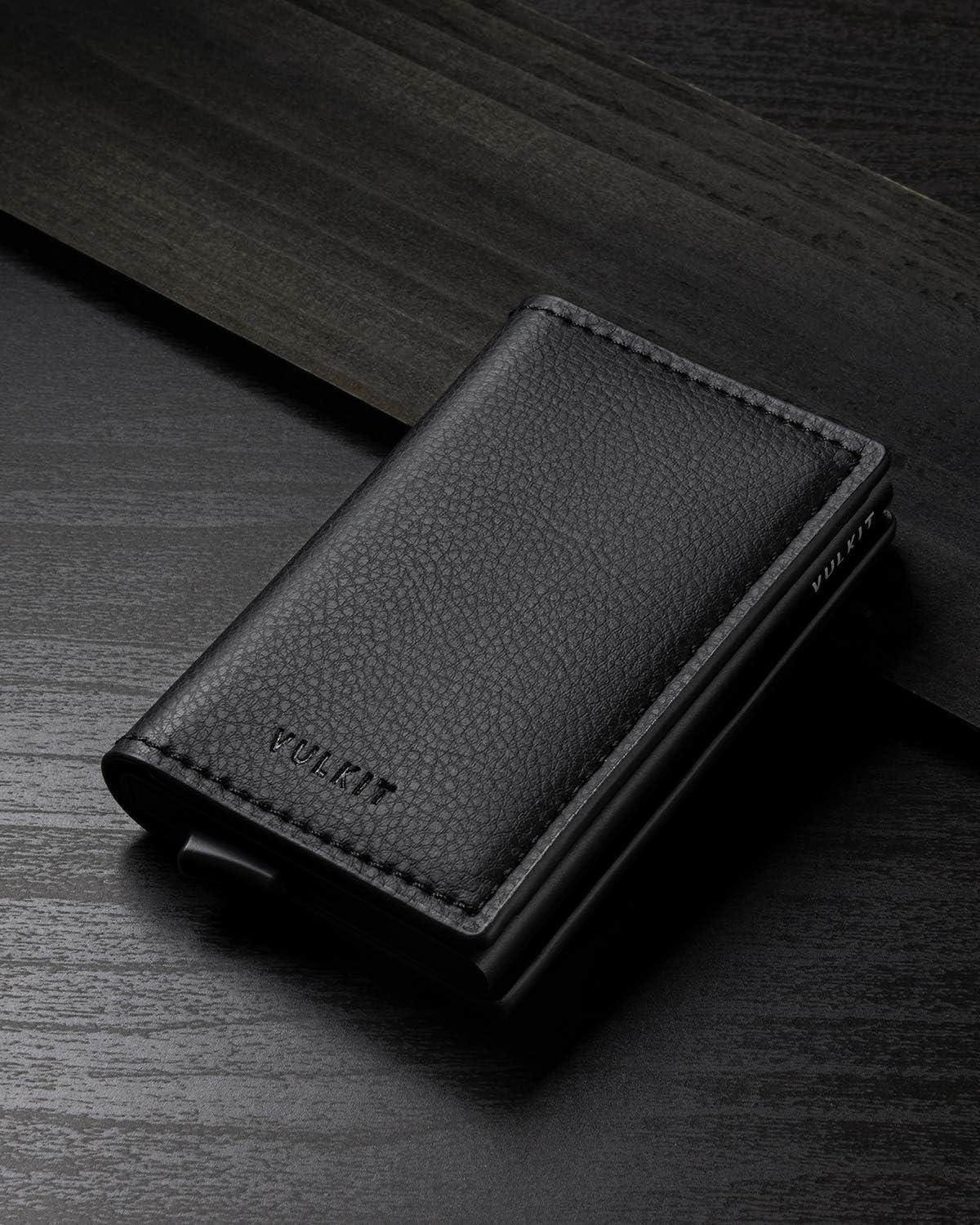 image:imageVULKIT Credit Card Holder RFID Blocking Leather Automatic Pop Up Wallet Aluminum Slim Pocket Business Card Caseblack