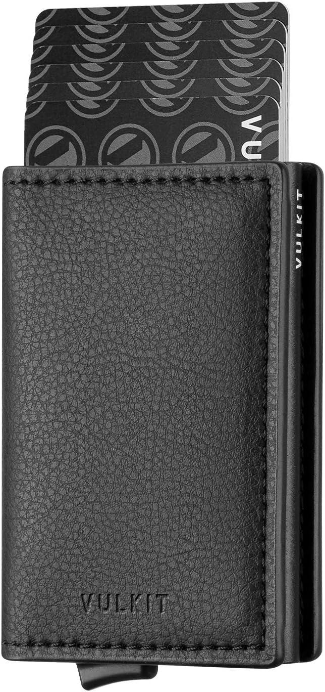 image:imageVULKIT Credit Card Holder RFID Blocking Leather Automatic Pop Up Wallet Aluminum Slim Pocket Business Card Caseblack
