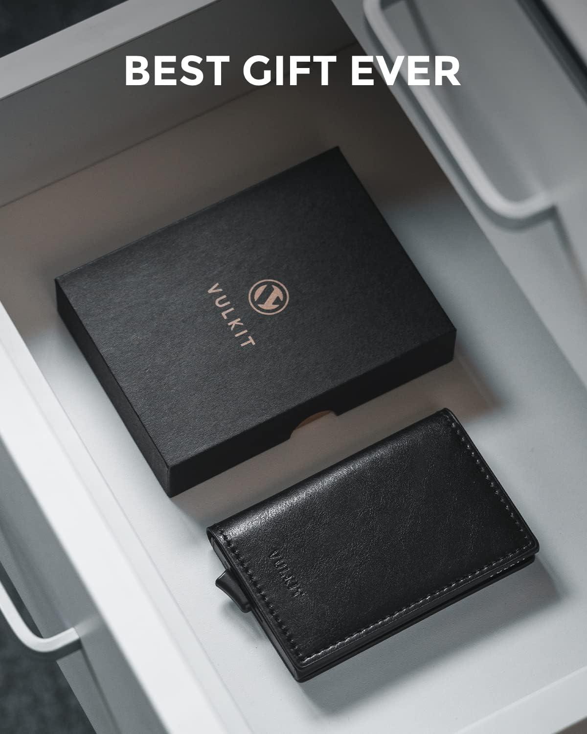 image:imageVULKIT Credit Card Holder RFID Blocking Leather Automatic Pop Up Wallet Aluminum Slim Pocket Business Card Caseblack