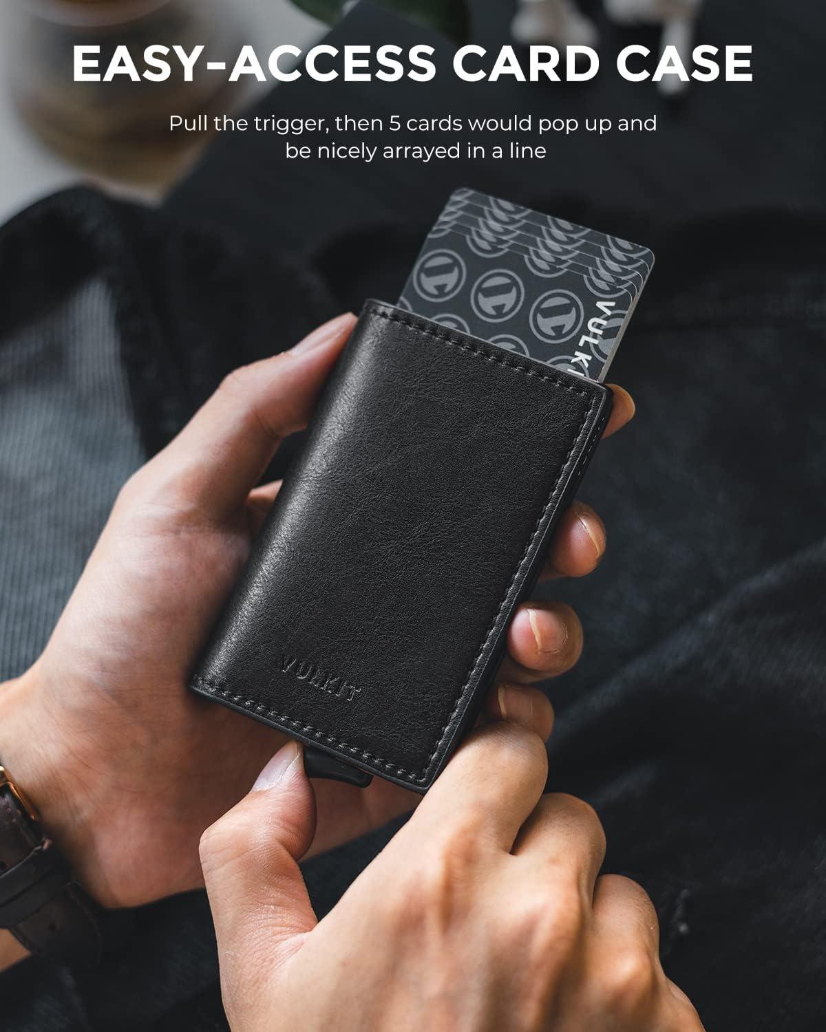 image:imageVULKIT Credit Card Holder RFID Blocking Leather Automatic Pop Up Wallet Aluminum Slim Pocket Business Card Caseblack