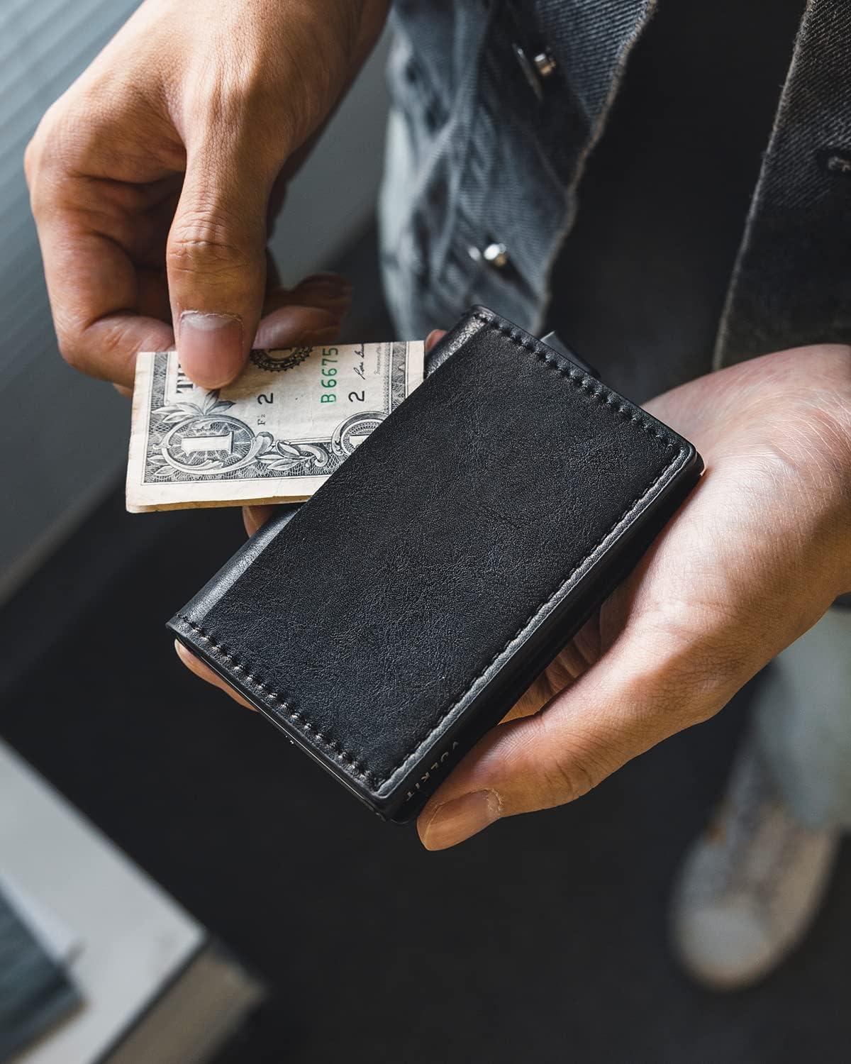 image:imageVULKIT Credit Card Holder RFID Blocking Leather Automatic Pop Up Wallet Aluminum Slim Pocket Business Card Caseblack