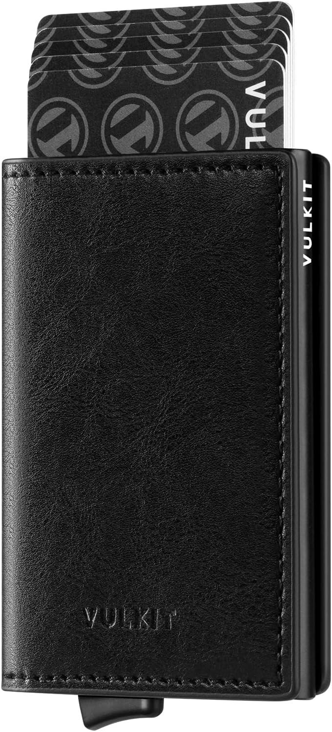 image:imageVULKIT Credit Card Holder RFID Blocking Leather Automatic Pop Up Wallet Aluminum Slim Pocket Business Card Caseblack