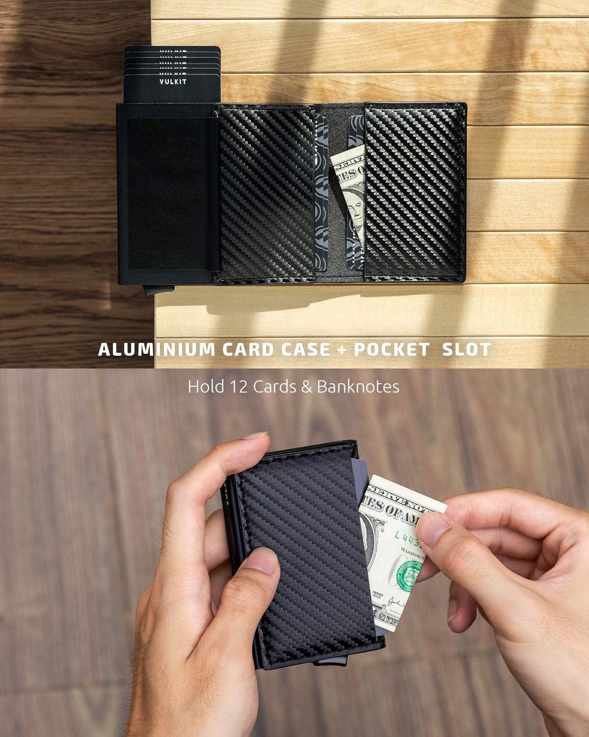 image:imageVULKIT Credit Card Holder RFID Blocking Leather Automatic Pop Up Wallet Aluminum Slim Pocket Business Card Caseblack