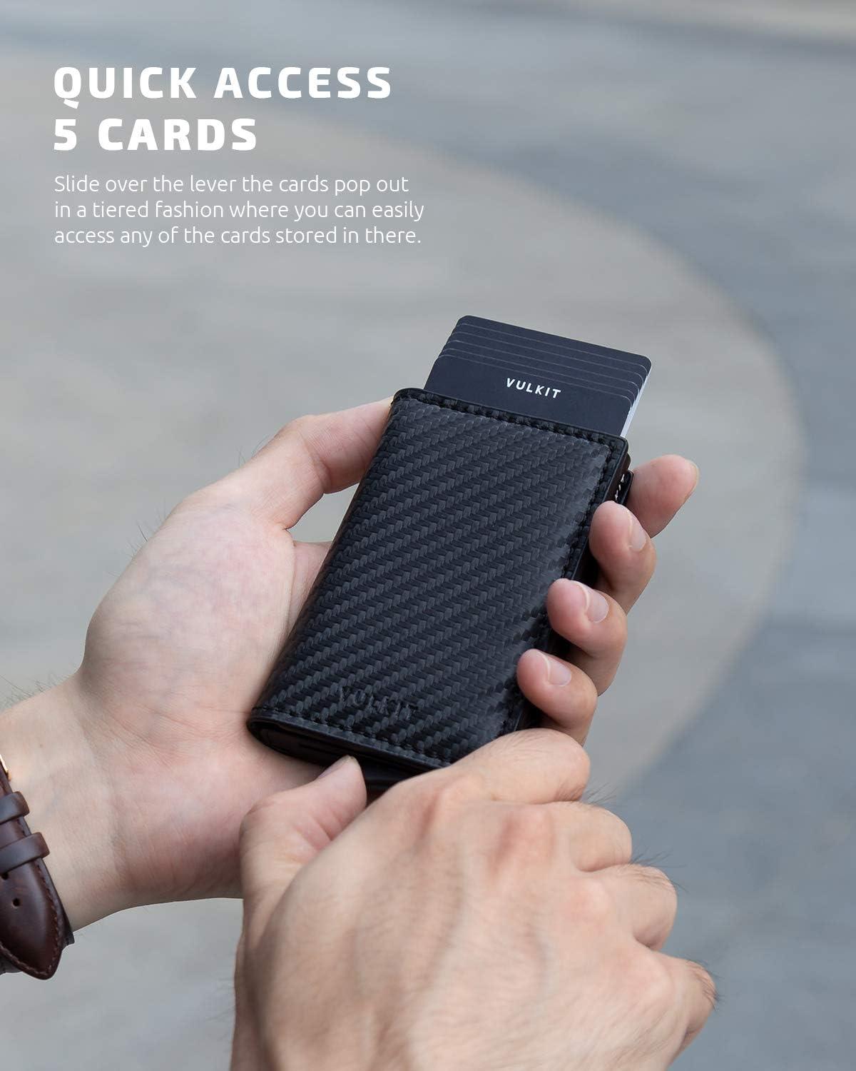 image:imageVULKIT Credit Card Holder RFID Blocking Leather Automatic Pop Up Wallet Aluminum Slim Pocket Business Card Caseblack