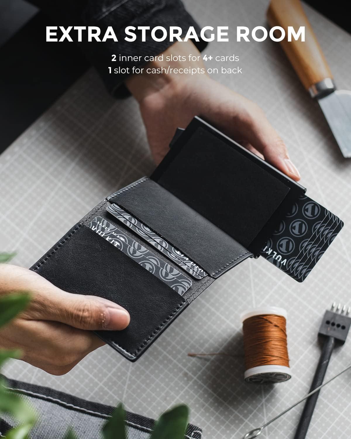 image:imageVULKIT Credit Card Holder RFID Blocking Leather Automatic Pop Up Wallet Aluminum Slim Pocket Business Card Caseblack