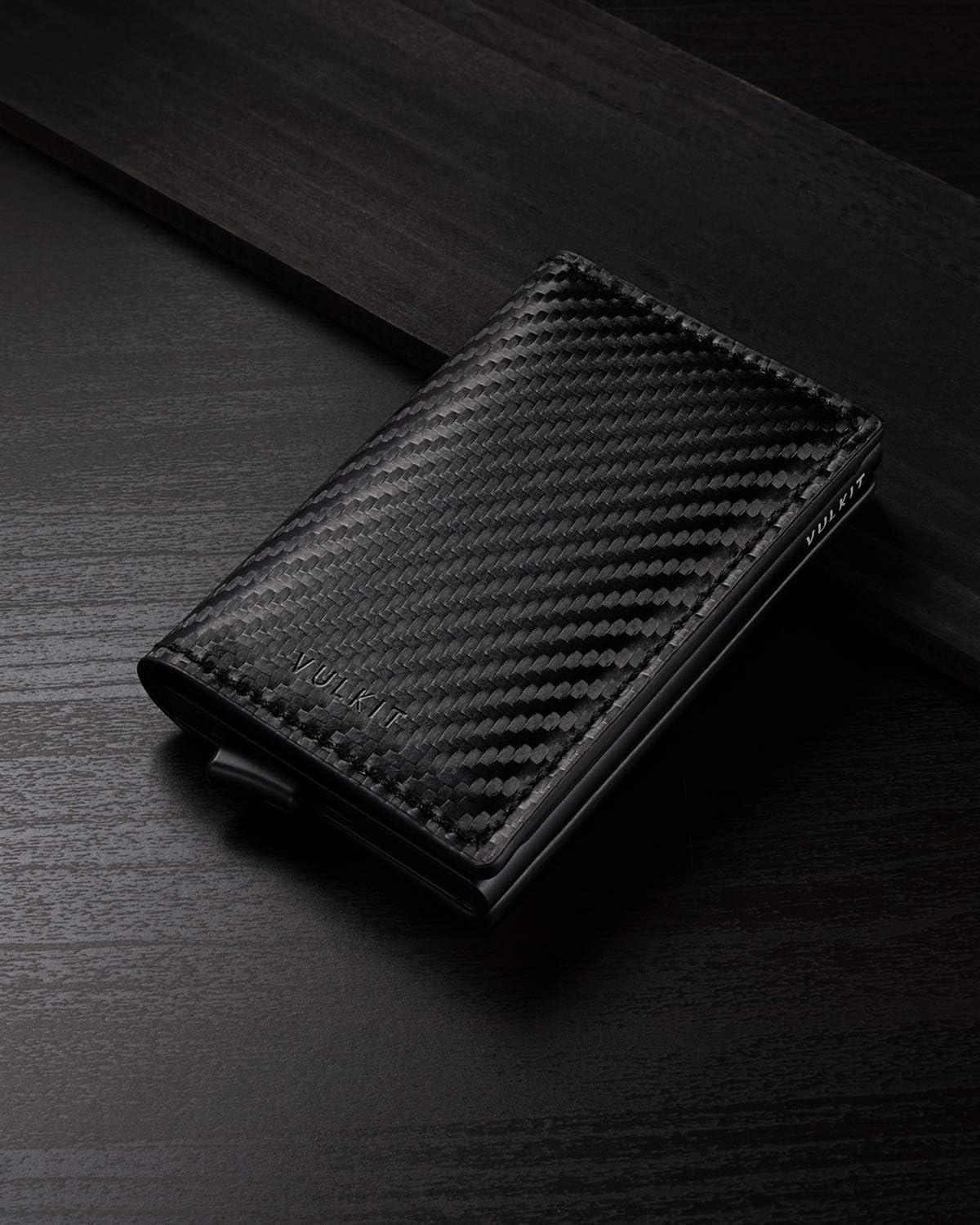 image:imageVULKIT Credit Card Holder RFID Blocking Leather Automatic Pop Up Wallet Aluminum Slim Pocket Business Card Caseblack