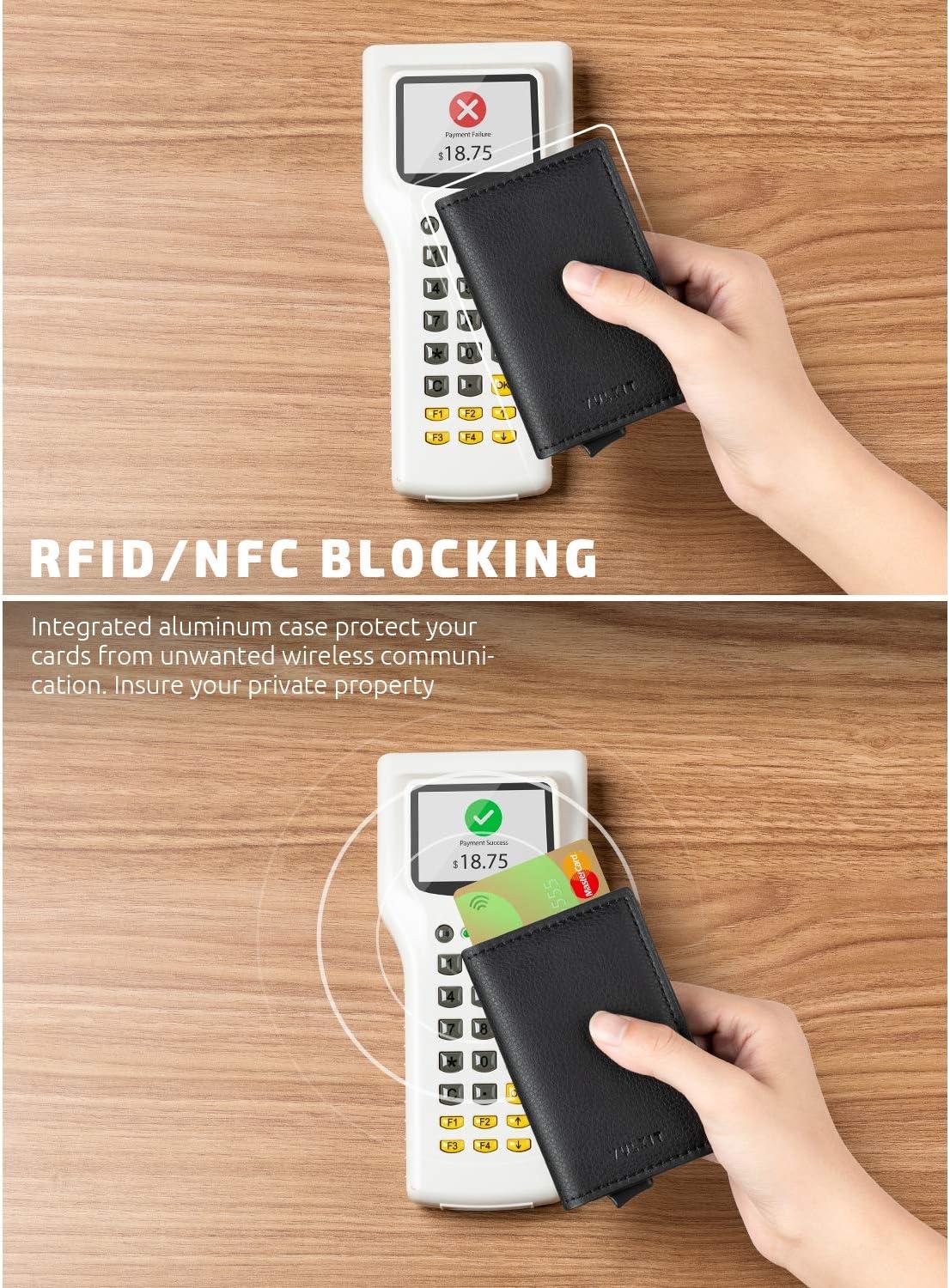 image:imageVULKIT Credit Card Holder RFID Blocking Leather Automatic Pop Up Wallet Aluminum Slim Pocket Business Card Caseblack