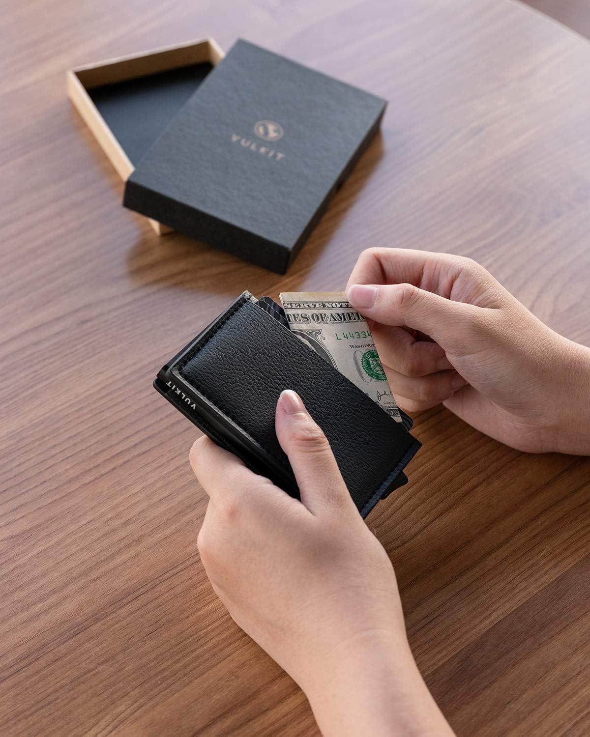image:imageVULKIT Credit Card Holder RFID Blocking Leather Automatic Pop Up Wallet Aluminum Slim Pocket Business Card Caseblack