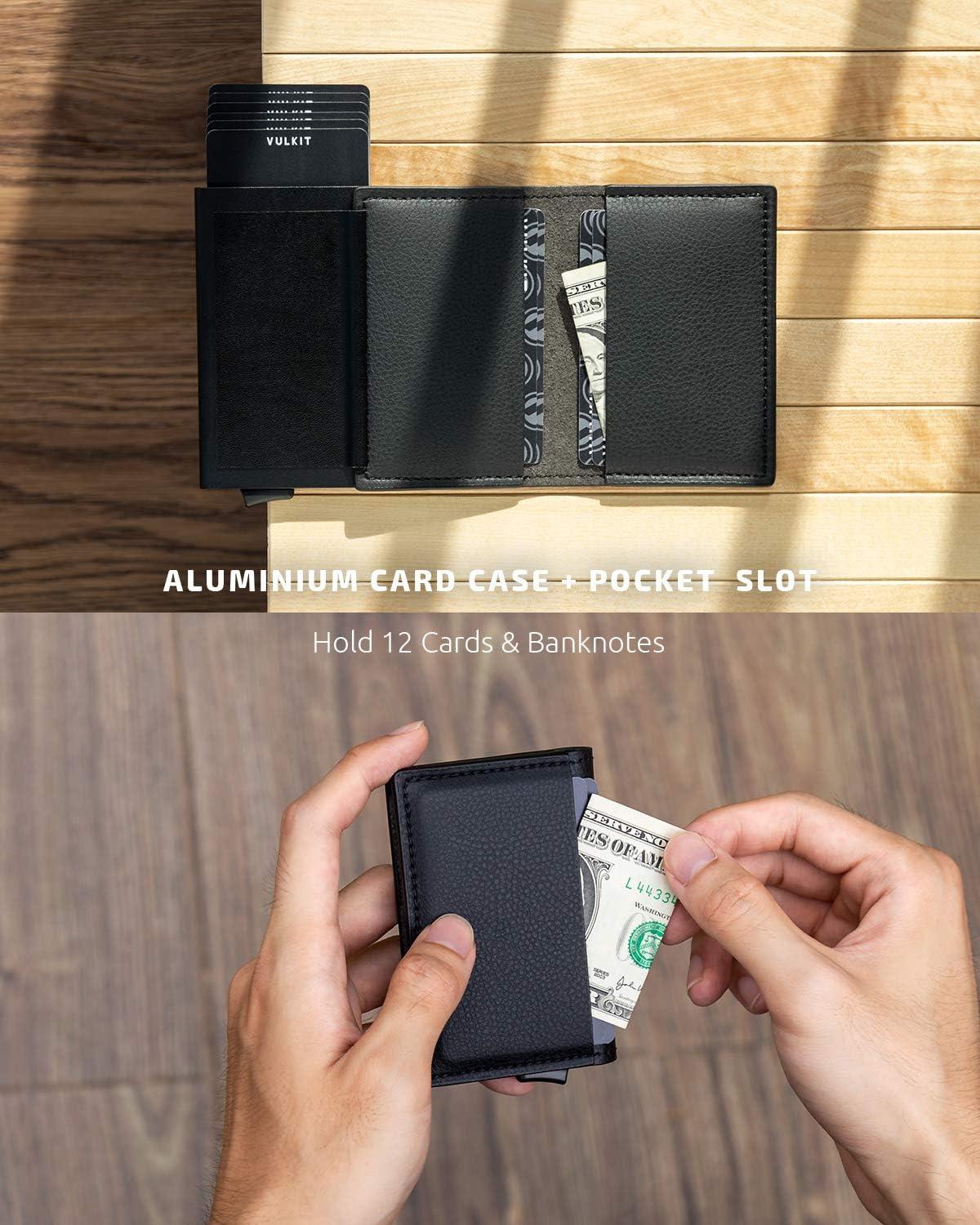 image:imageVULKIT Credit Card Holder RFID Blocking Leather Automatic Pop Up Wallet Aluminum Slim Pocket Business Card Caseblack