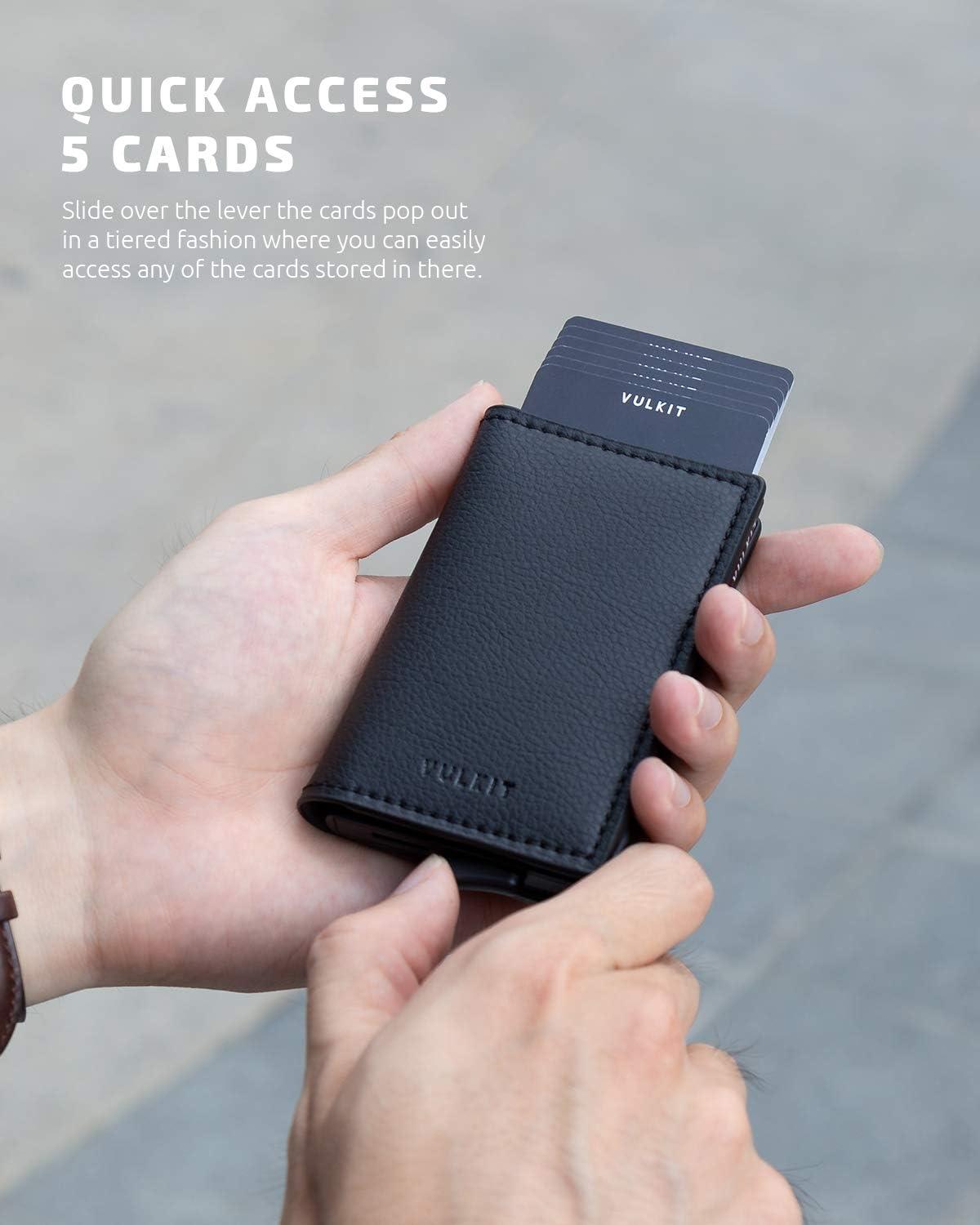 image:imageVULKIT Credit Card Holder RFID Blocking Leather Automatic Pop Up Wallet Aluminum Slim Pocket Business Card Caseblack