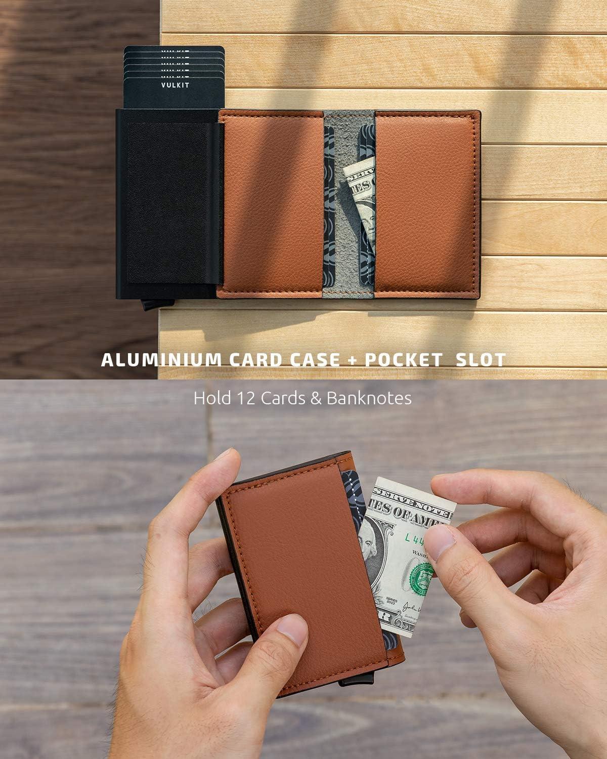 image:imageVULKIT Credit Card Holder RFID Blocking Leather Automatic Pop Up Wallet Aluminum Slim Pocket Business Card Casebrown