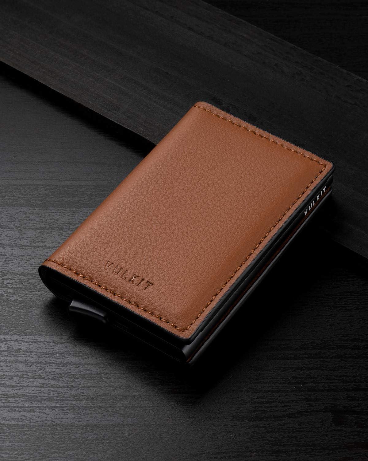 image:imageVULKIT Credit Card Holder RFID Blocking Leather Automatic Pop Up Wallet Aluminum Slim Pocket Business Card Casebrown