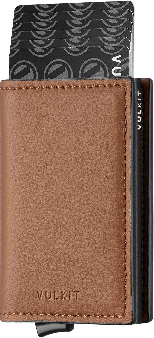 image:imageVULKIT Credit Card Holder RFID Blocking Leather Automatic Pop Up Wallet Aluminum Slim Pocket Business Card Casebrown