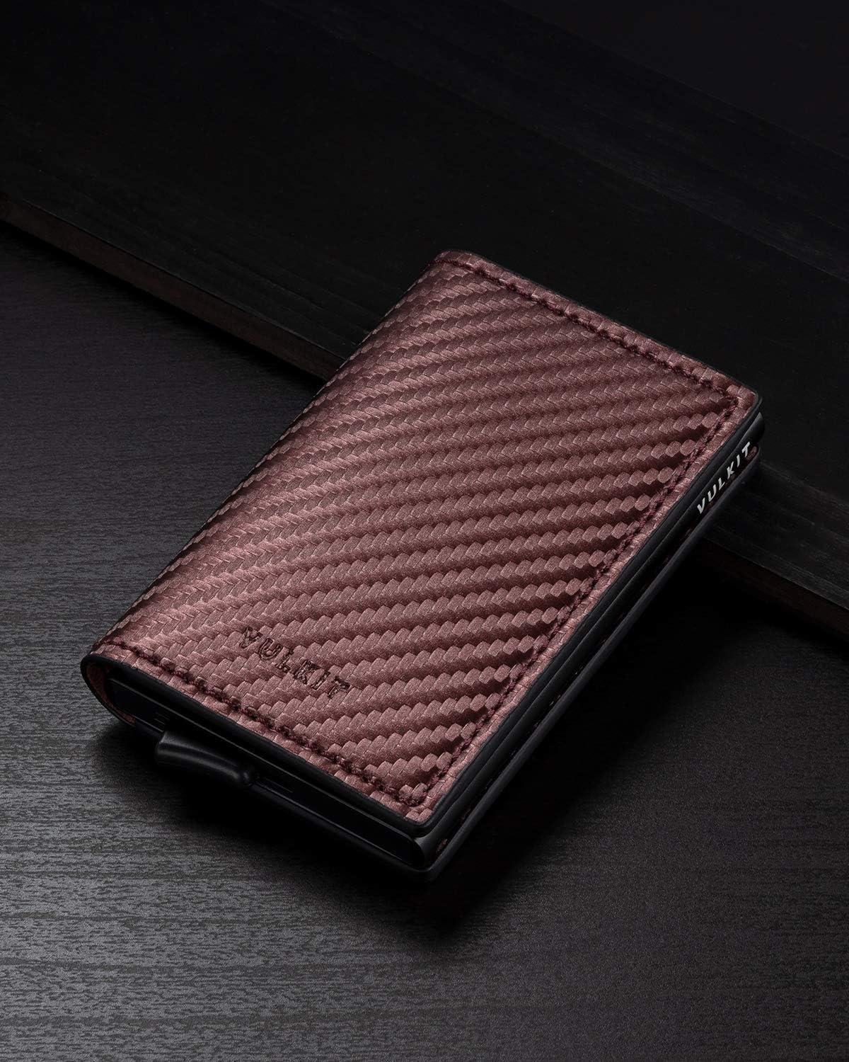 image:imageVULKIT Credit Card Holder RFID Blocking Leather Automatic Pop Up Wallet Aluminum Slim Pocket Business Card Casebrown