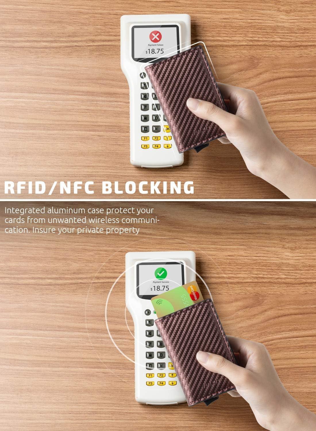 image:imageVULKIT Credit Card Holder RFID Blocking Leather Automatic Pop Up Wallet Aluminum Slim Pocket Business Card Casebrown