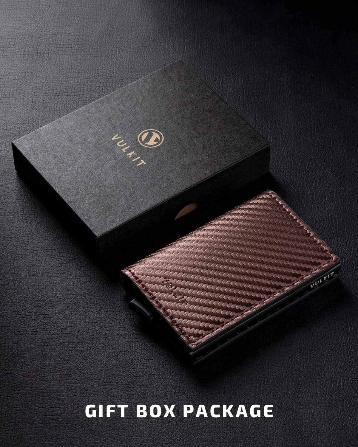image:imageVULKIT Credit Card Holder RFID Blocking Leather Automatic Pop Up Wallet Aluminum Slim Pocket Business Card Casebrown
