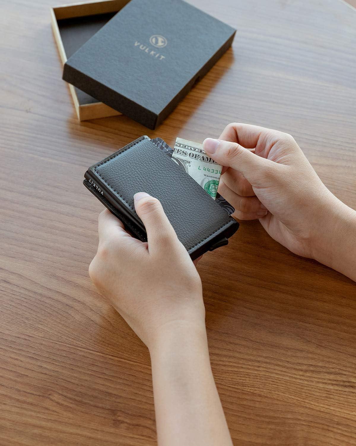 image:imageVULKIT Credit Card Holder RFID Blocking Leather Automatic Pop Up Wallet Aluminum Slim Pocket Business Card Caseiron grey