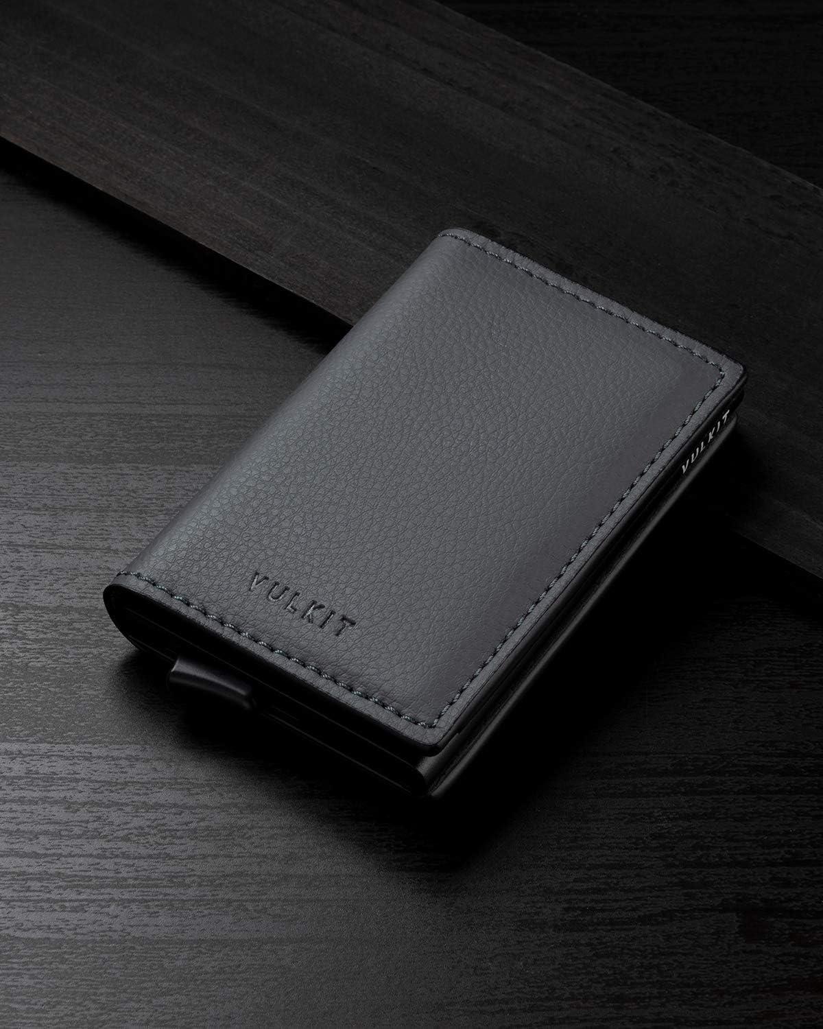 image:imageVULKIT Credit Card Holder RFID Blocking Leather Automatic Pop Up Wallet Aluminum Slim Pocket Business Card Caseiron grey