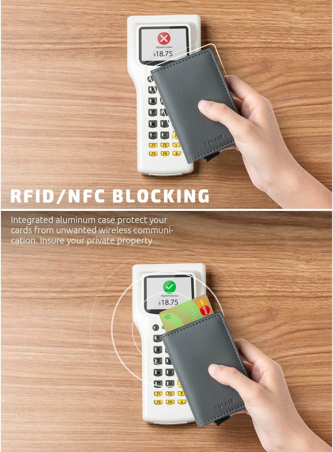 image:imageVULKIT Credit Card Holder RFID Blocking Leather Automatic Pop Up Wallet Aluminum Slim Pocket Business Card Caseiron grey