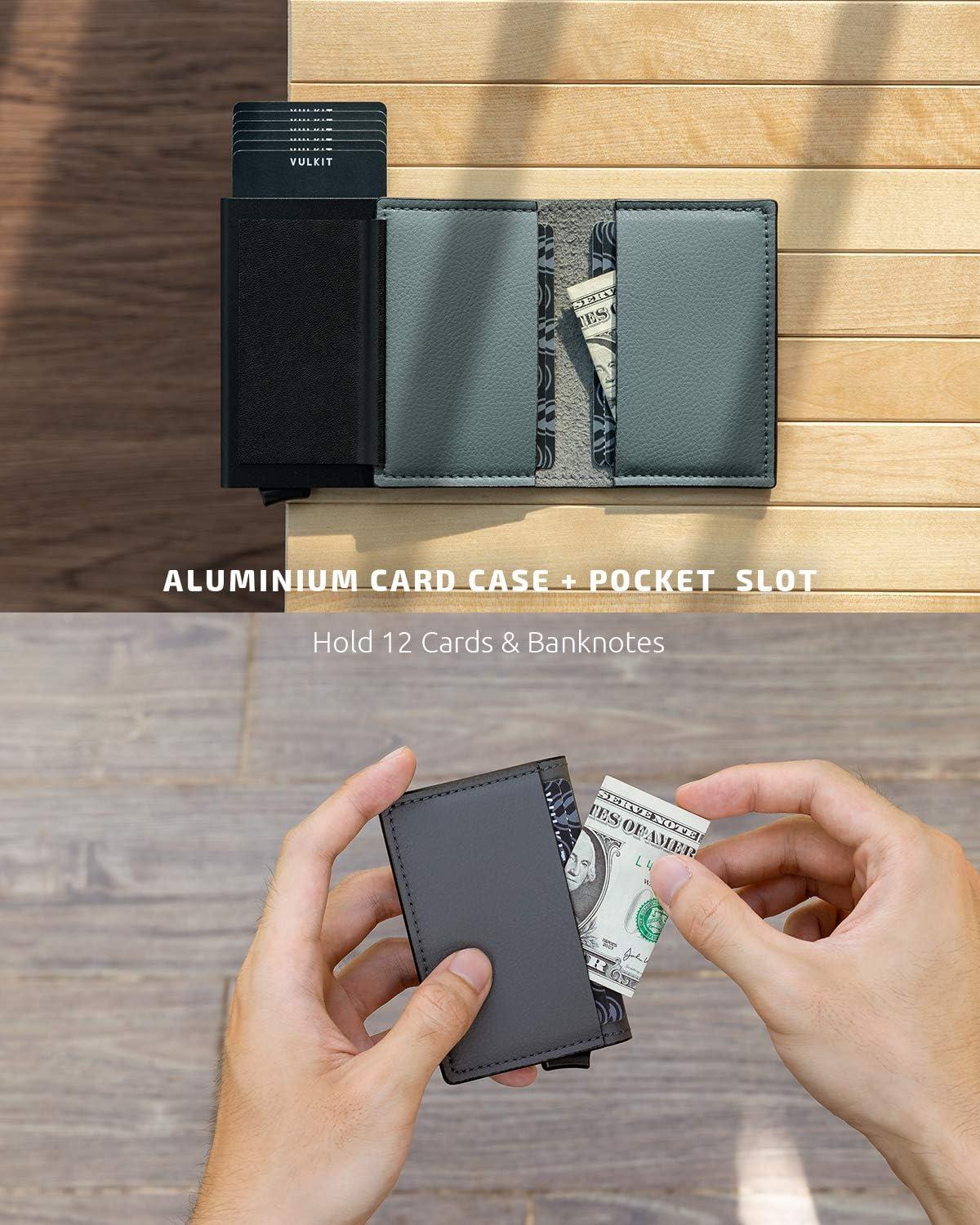 image:imageVULKIT Credit Card Holder RFID Blocking Leather Automatic Pop Up Wallet Aluminum Slim Pocket Business Card Caseiron grey