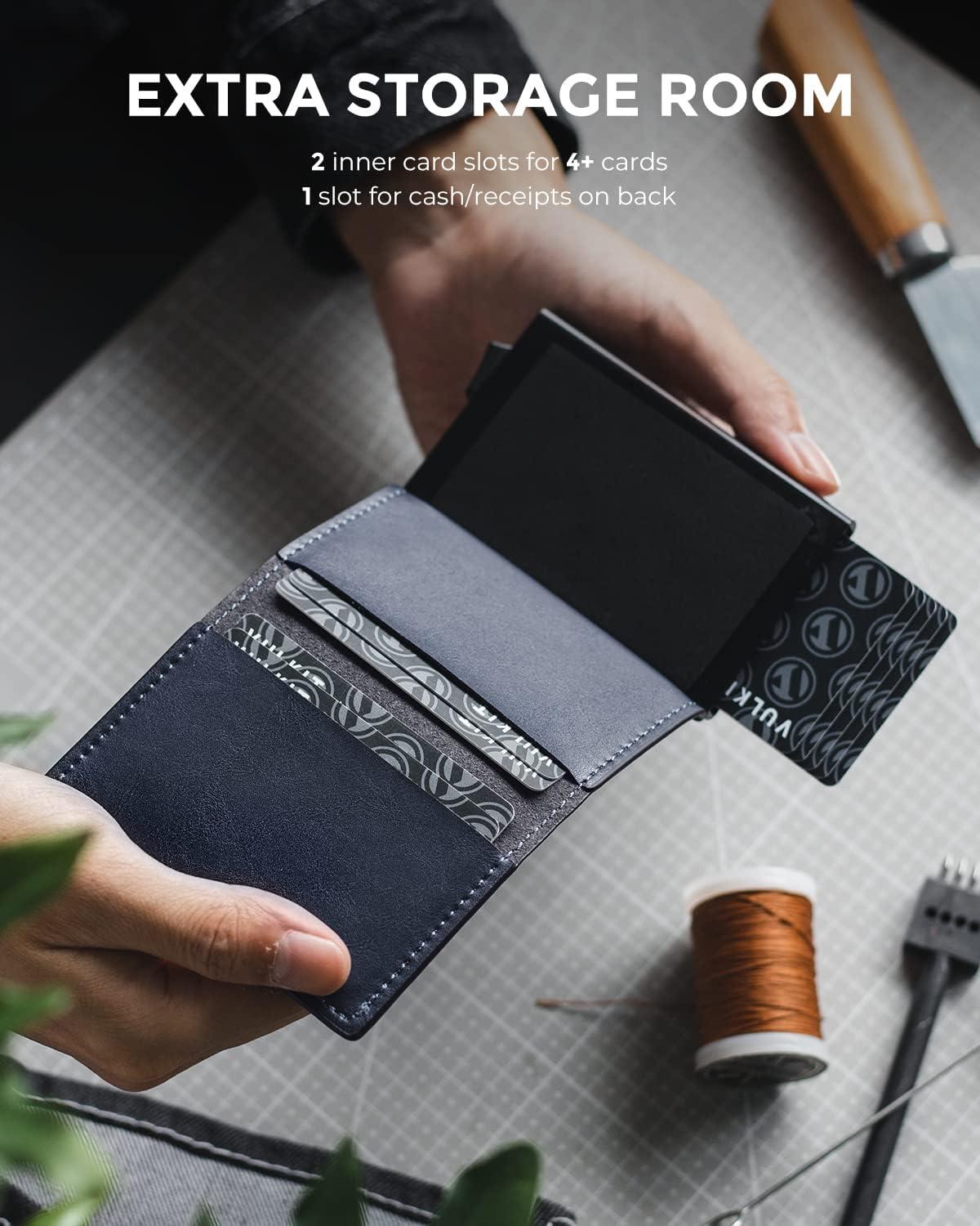 image:imageVULKIT Credit Card Holder RFID Blocking Leather Automatic Pop Up Wallet Aluminum Slim Pocket Business Card Casenavy