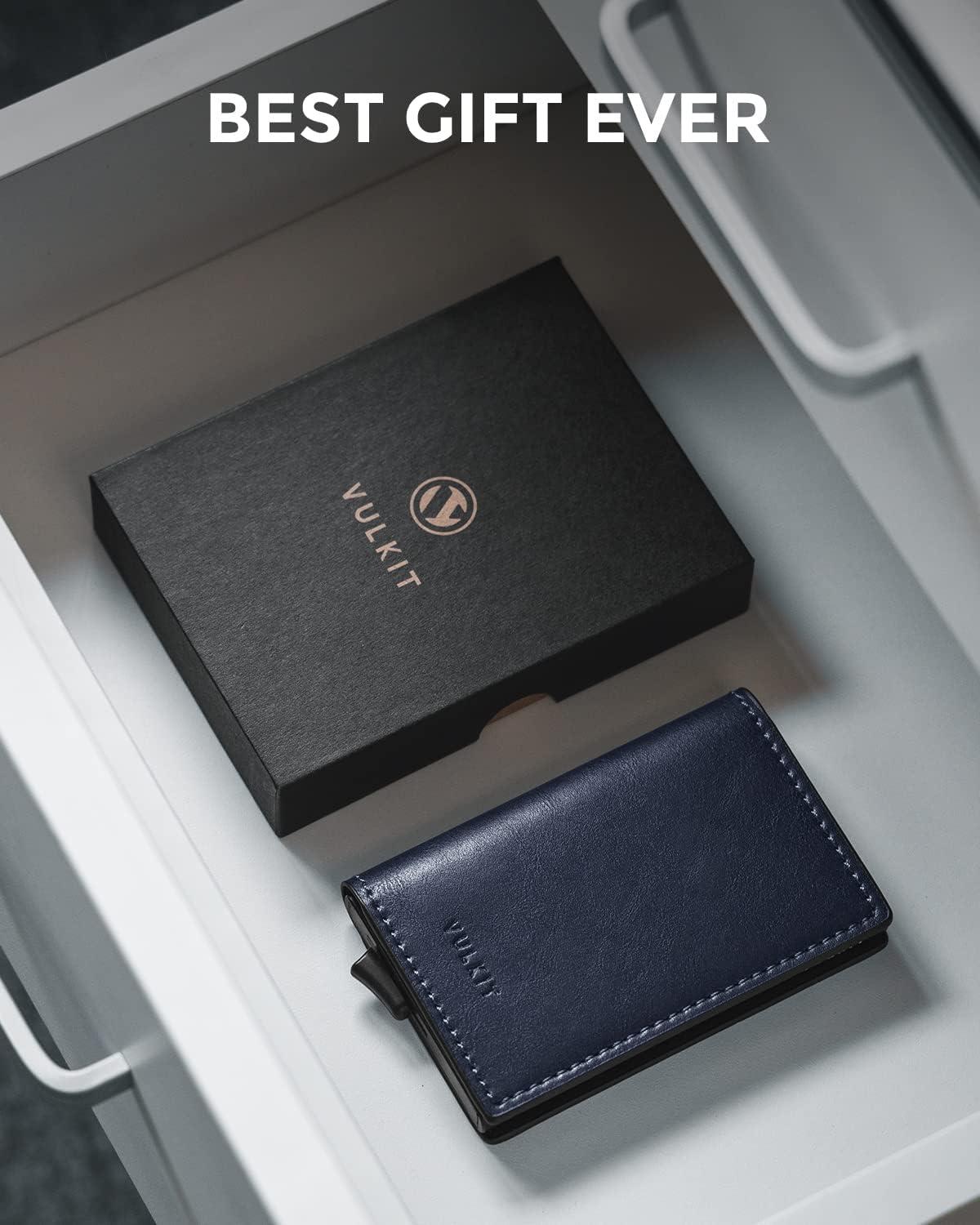 image:imageVULKIT Credit Card Holder RFID Blocking Leather Automatic Pop Up Wallet Aluminum Slim Pocket Business Card Casenavy