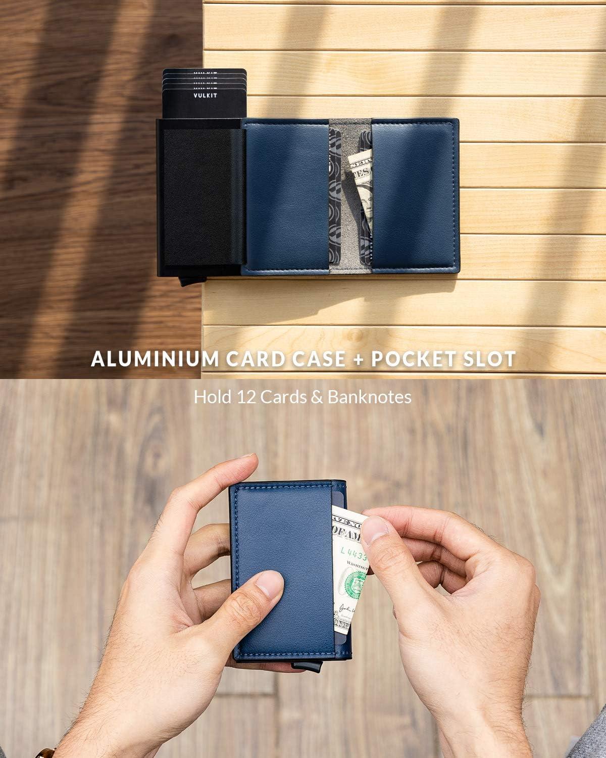 image:imageVULKIT Credit Card Holder RFID Blocking Leather Automatic Pop Up Wallet Aluminum Slim Pocket Business Card Casenavy