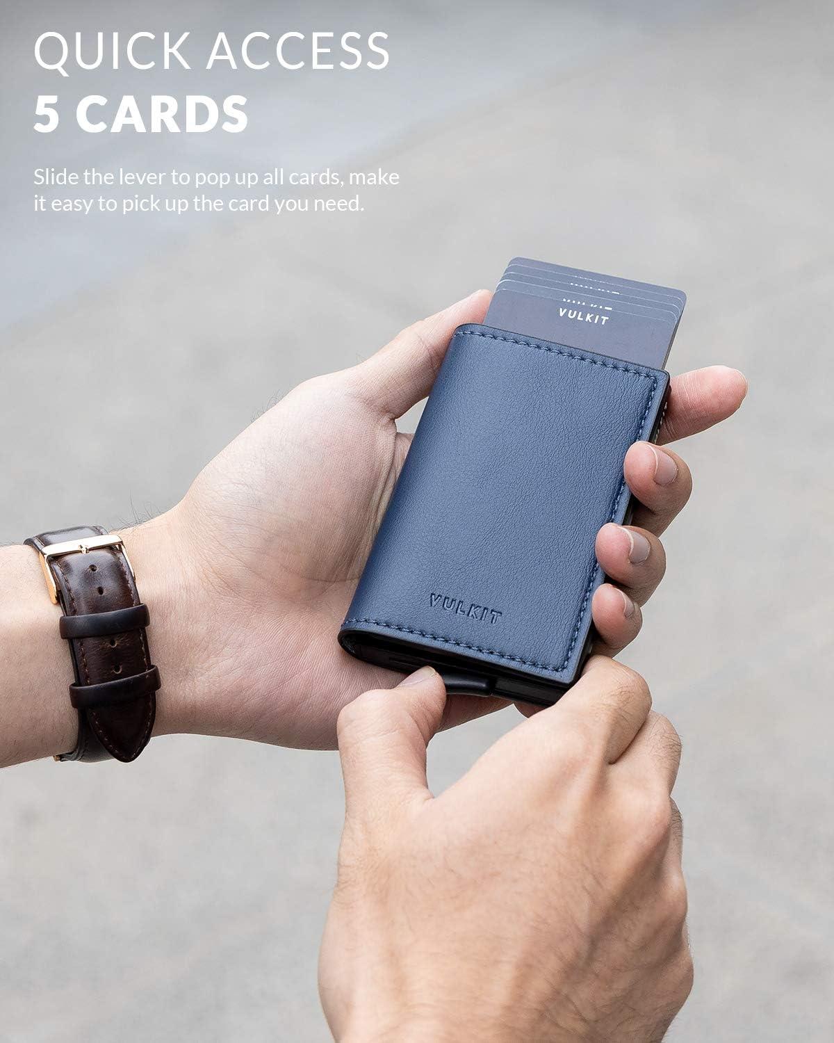 image:imageVULKIT Credit Card Holder RFID Blocking Leather Automatic Pop Up Wallet Aluminum Slim Pocket Business Card Casenavy